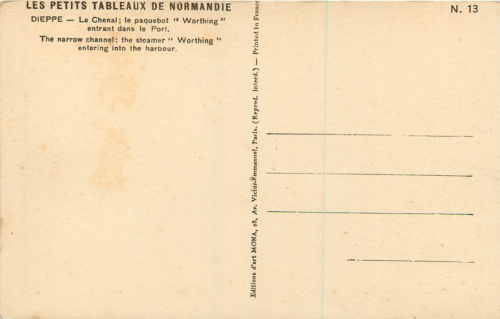 CPA Les petits tableaux de normandie dieppe Bateau — Rückseite