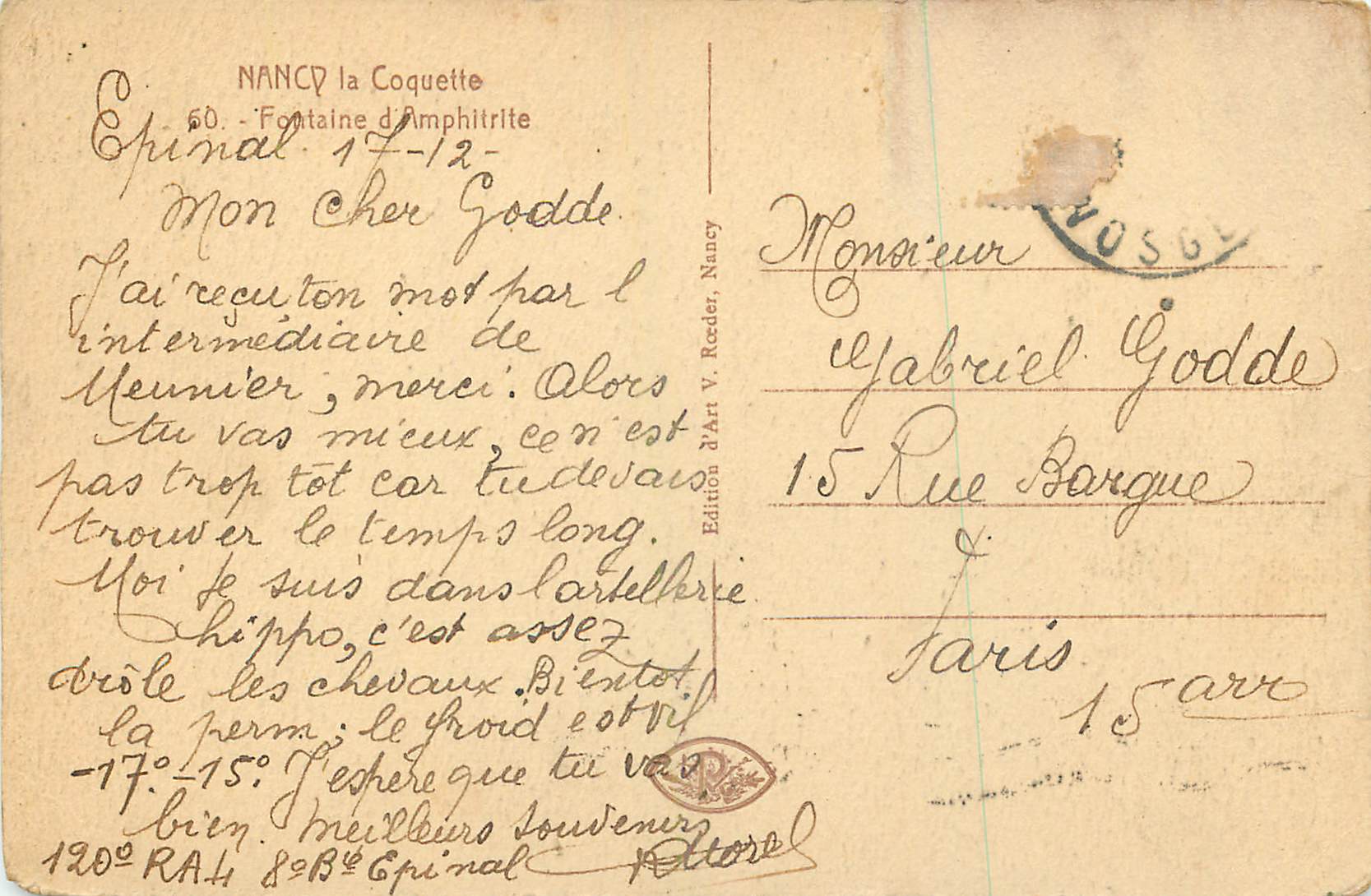 CPA Nancy la coquette 60 fontaine d amphitrite — Verso