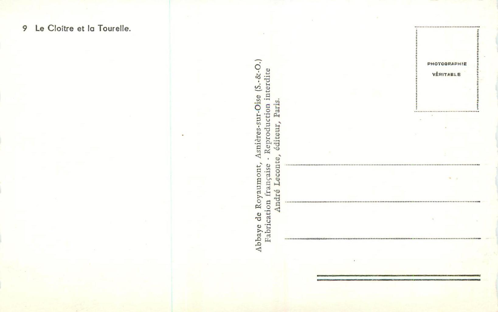 Abbey of Royaumont — The Cloister and the Tower — André Léconte, publisher — Back