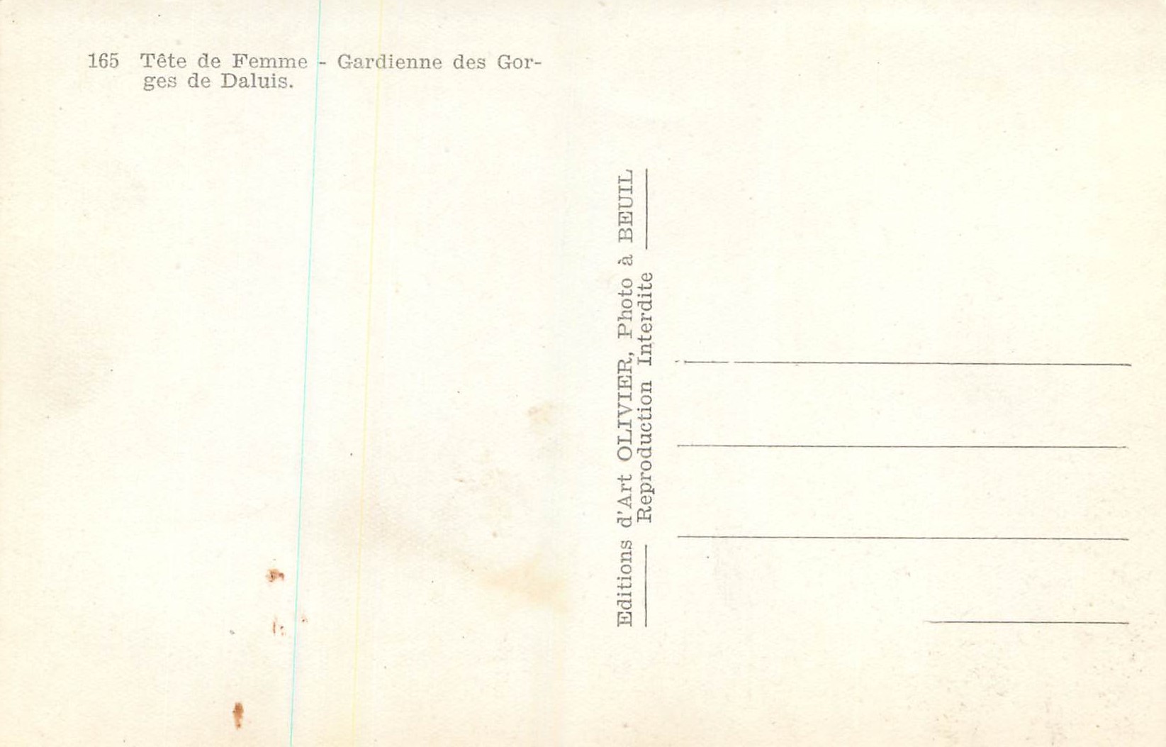 CPM 165 tete de femme gardienne des gorges de daluis — Rückseite