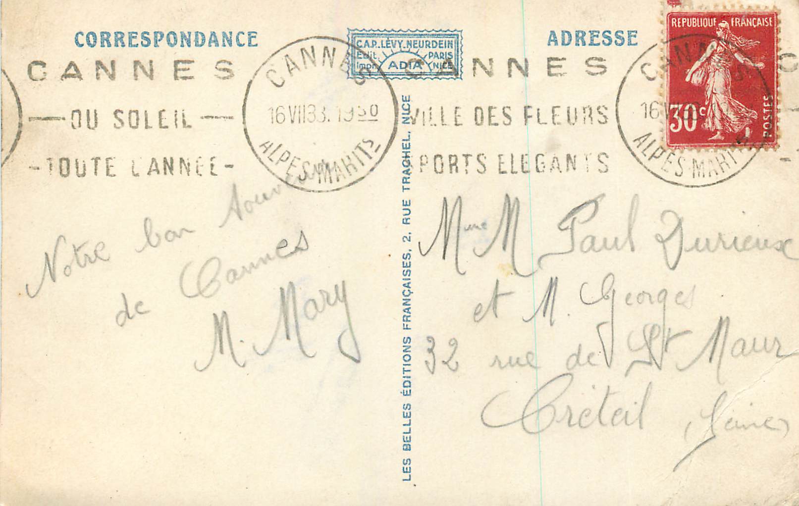 CPA 91 cannes la croisette et les grands hotels — Rückseite