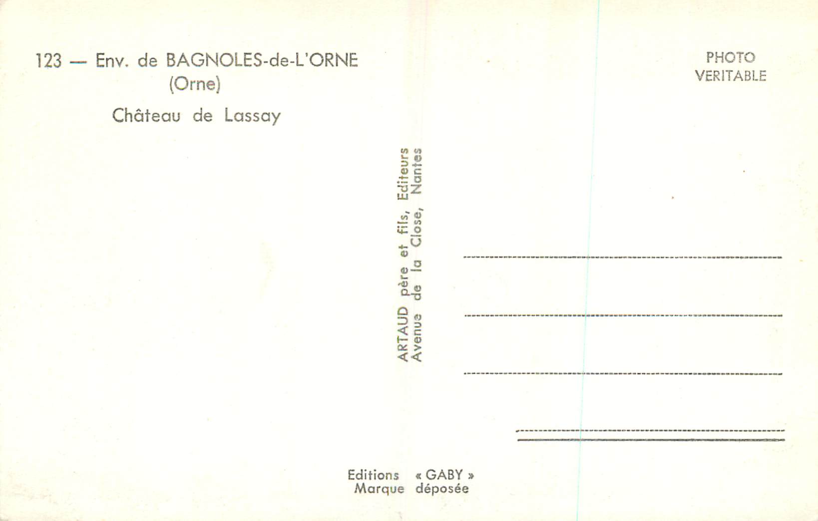 CPM 123 env de bagnoles de l orne (orne) chateau de lassay — Rückseite