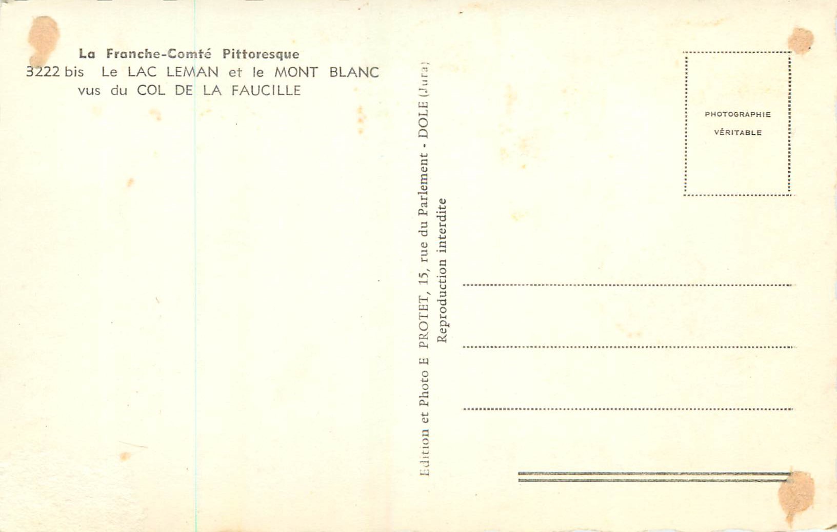 CPM La franche comte pittoresque 3222bis le lac leman et le mont blanc vus du col de la faucille — Rückseite