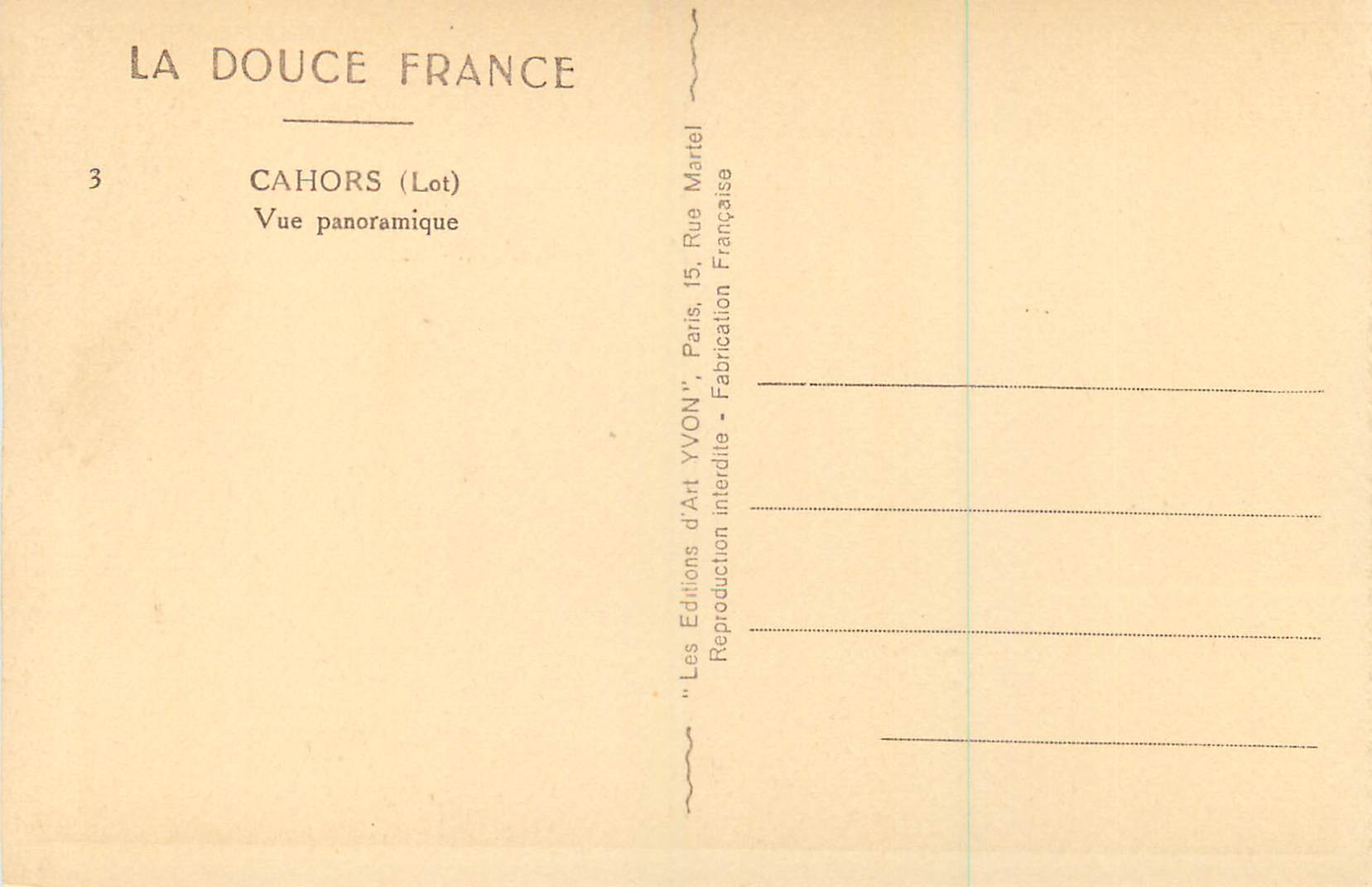 Cahors (Lot) — Panoramablick — Éditions d'Art YVON, Paris — Rückseite