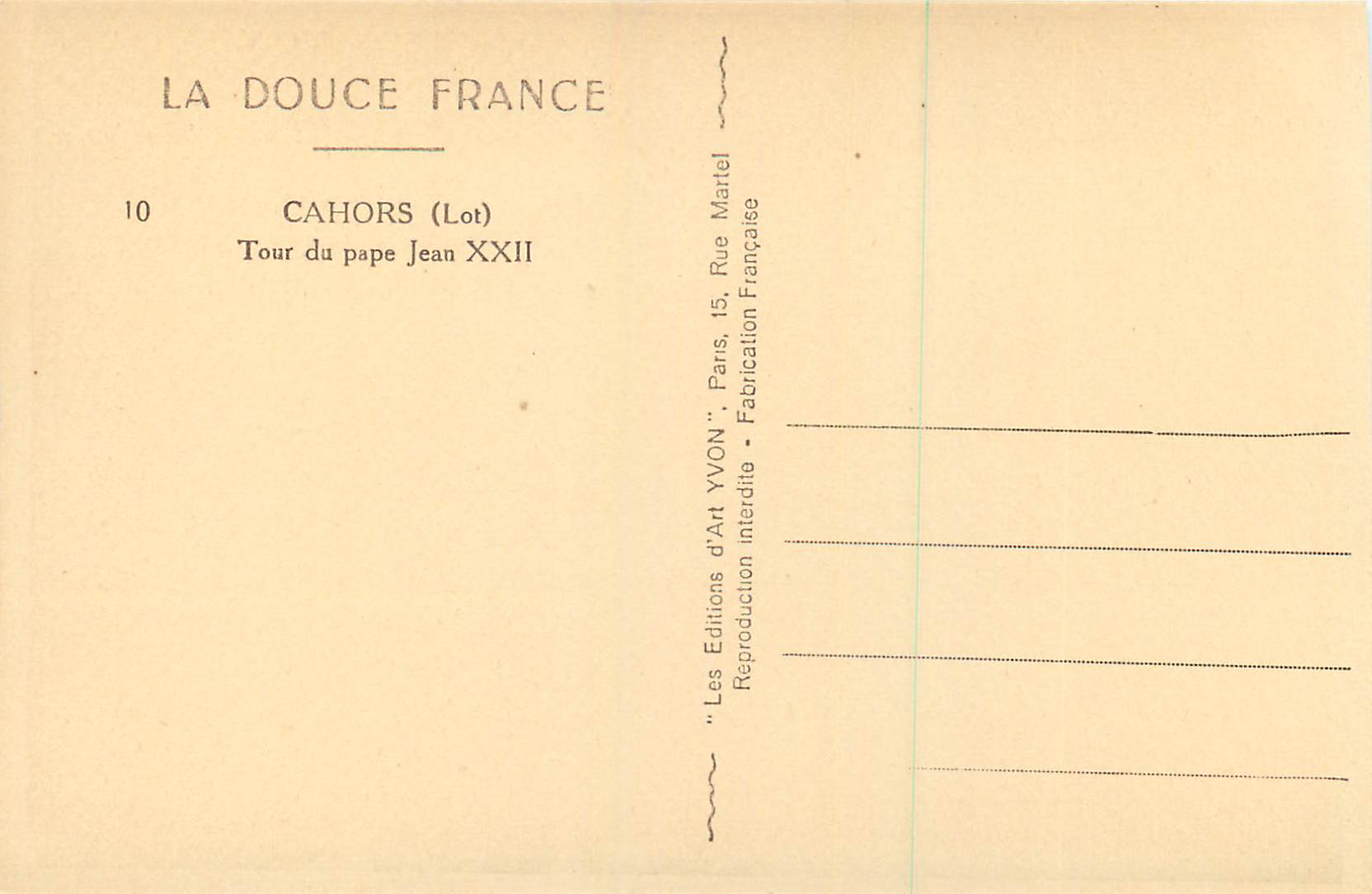 Tour du pape Jean XXII — Cahors (Lot) — Éditions d'Art YVON — Rückseite