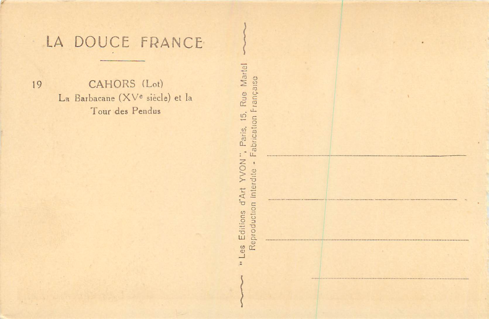 Cahors (Lot) — La Barbacane (XVe siècle) et la Tour des Pendus — Éditions d'Art YVON — Reverso
