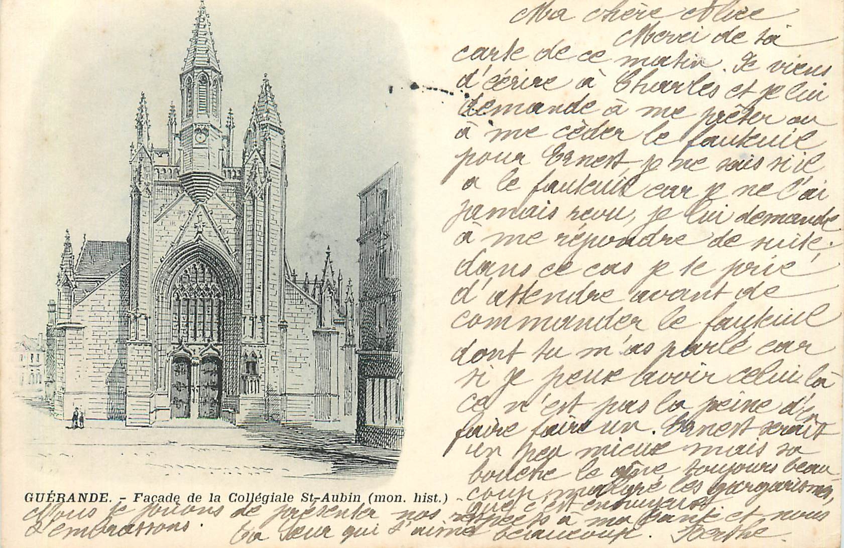 CPA Guerande facade de la collegiale st aubin (mon hist)  (carte 1900)