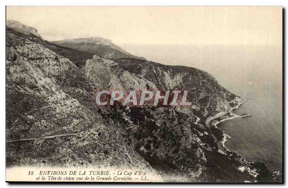 Environs de la Turbie - La Cap d'Eze et la Tete de chien vus de la Grande Corniche - CPA 