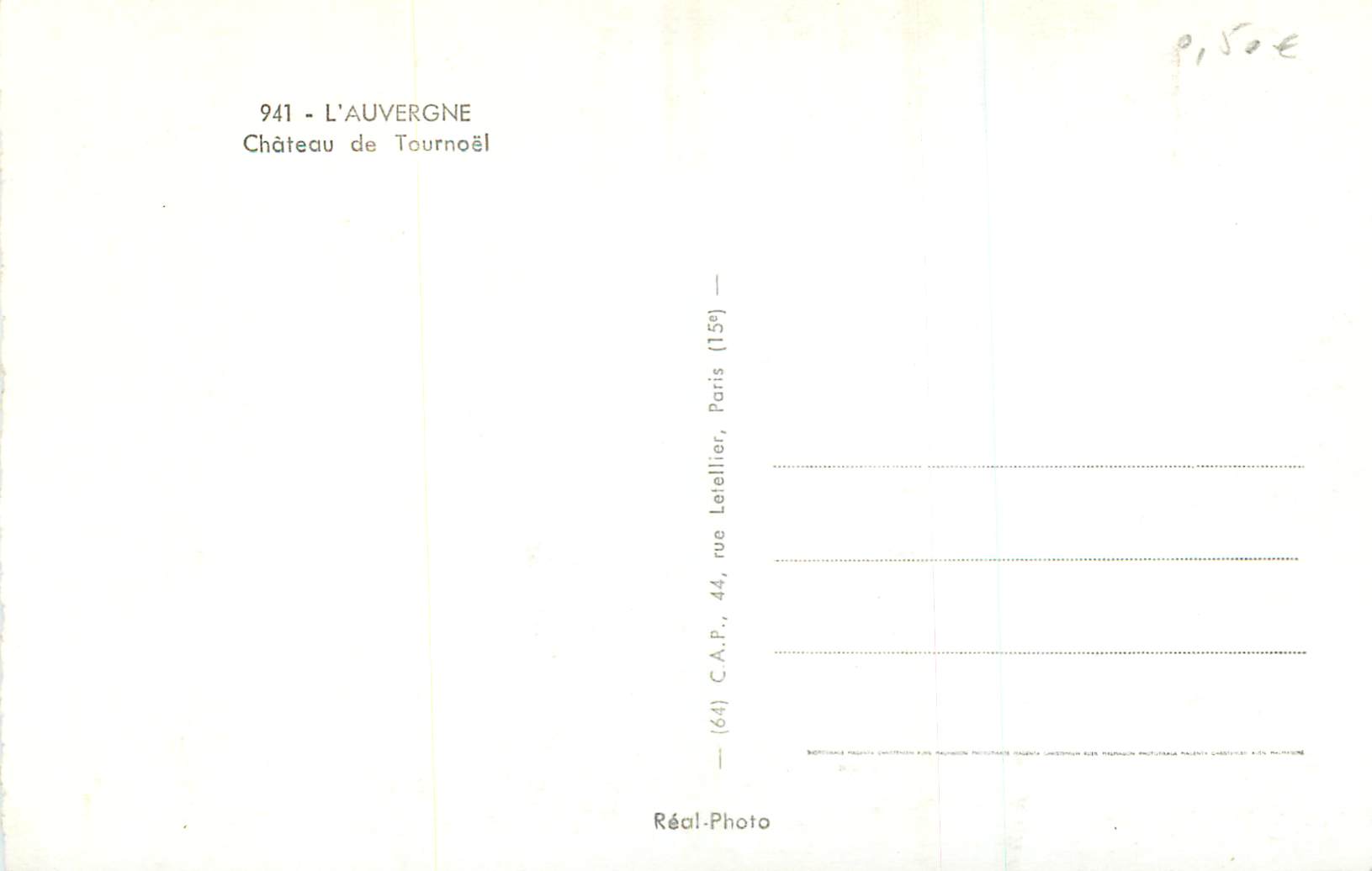 CPM L Auvergne Chateau de Tournoel  — Rückseite