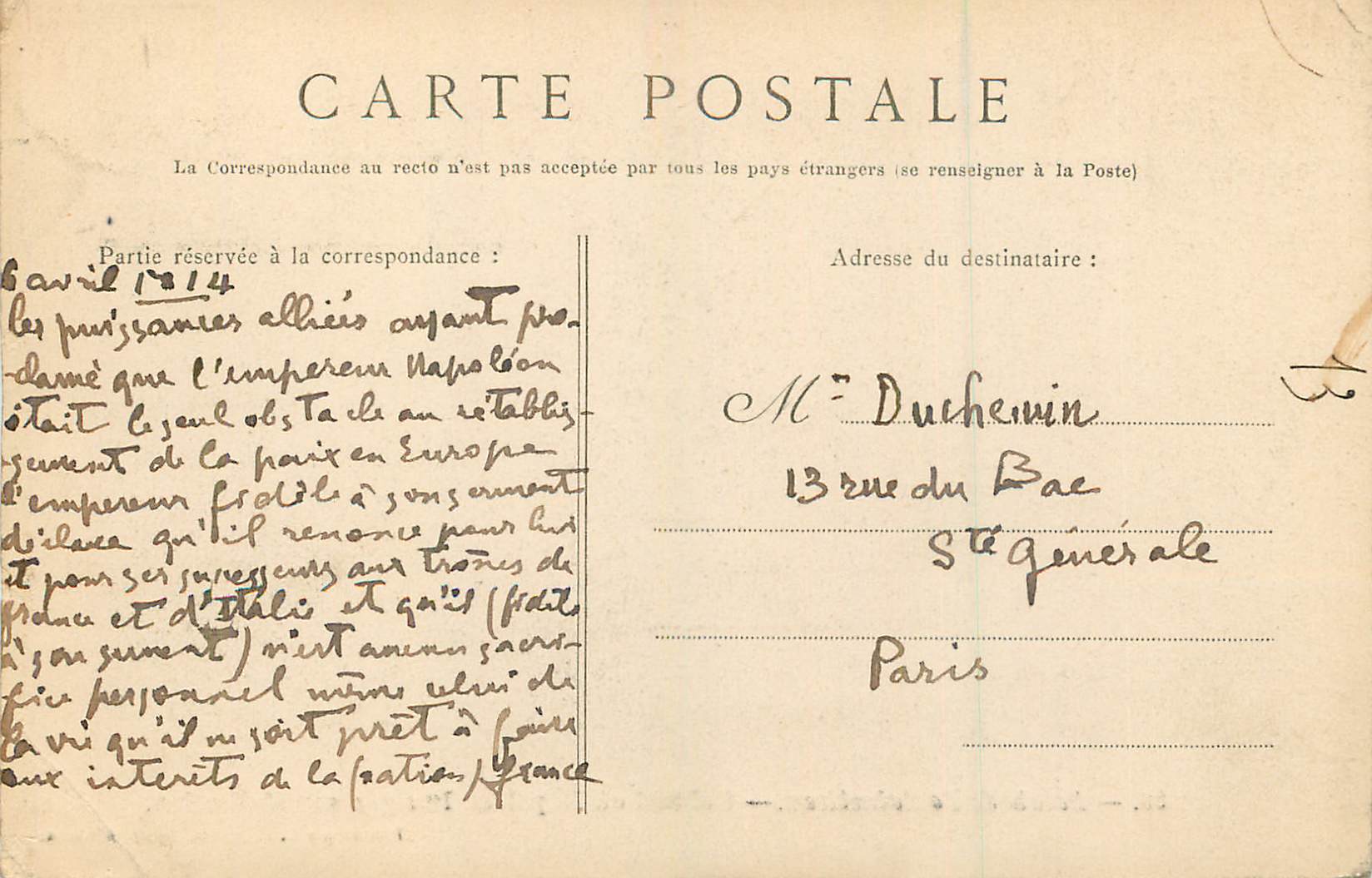 Palais de Fontainebleau — Cabinet où Napoléon Ier signa son abdication — Phototypie L. MENARD — Rückseite