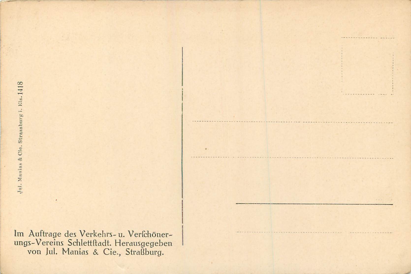 Schlettstadt — Porte d'entrée d'un bâtiment historique — Jul. Manias & Cie, Straßburg, n°1418 — Rückseite
