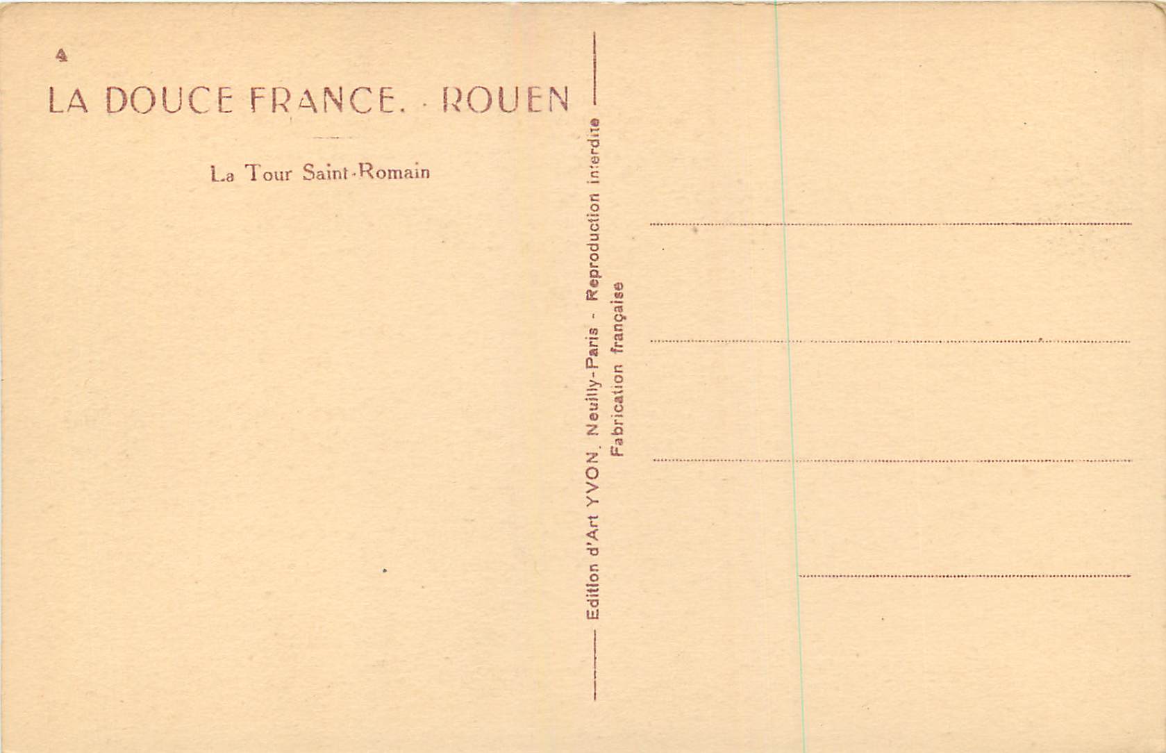 CPA Rouen La Tour Saint Romain  — Rückseite
