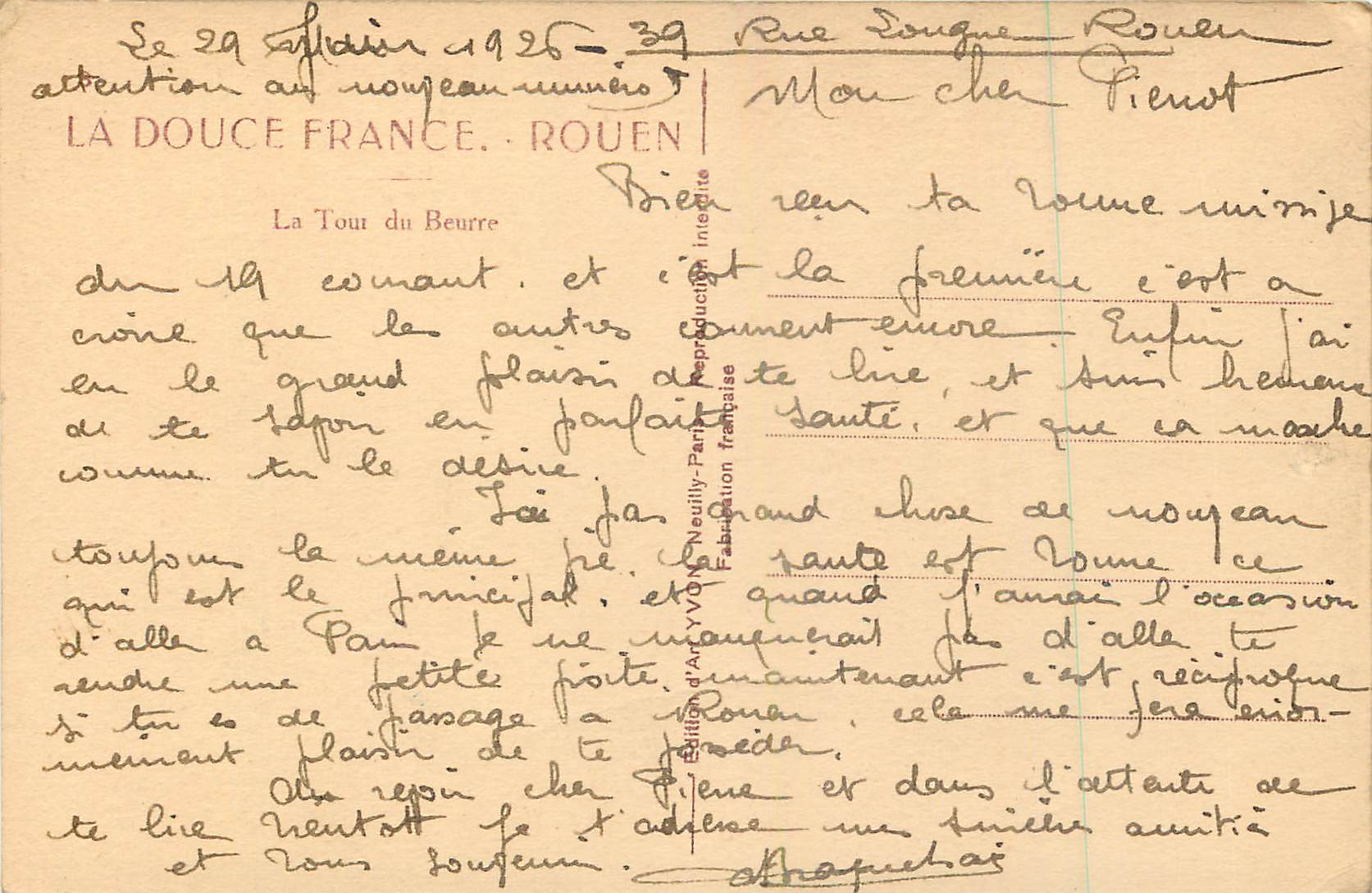 CPA Rouen La Tour du Beurre  — Verso
