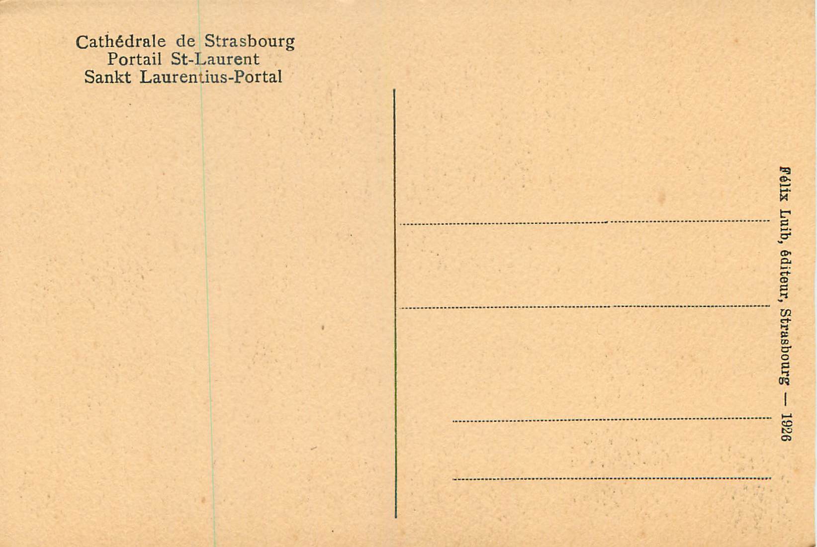 CPA Cathedrale de Strasbourg Portail St Laurent  — Verso