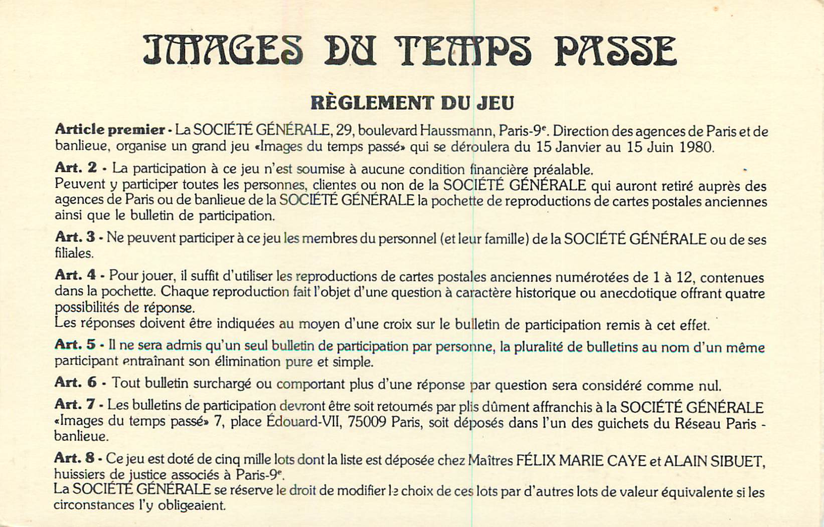 REPRO Paris Societe Generale Boulevard Haussmann Paris 9eme — Verso