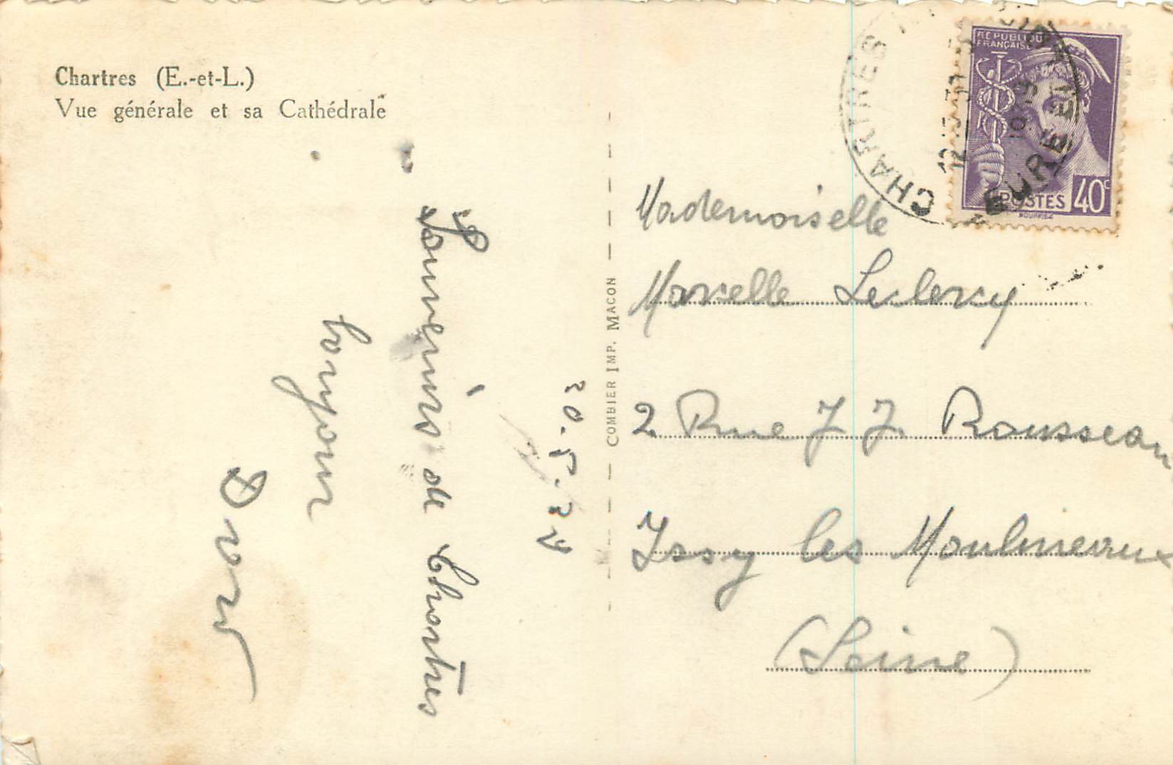 CPM Chartres E et L Vue generale et sa Cathedrale  — Rückseite