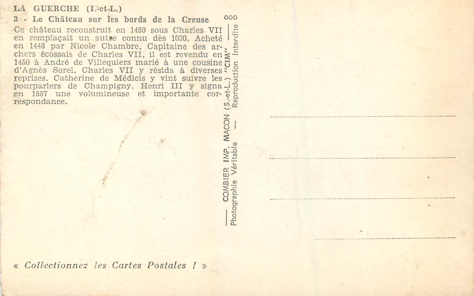 CPM La Guerche Le Chateau sur les bords de la Creuse  — Rückseite