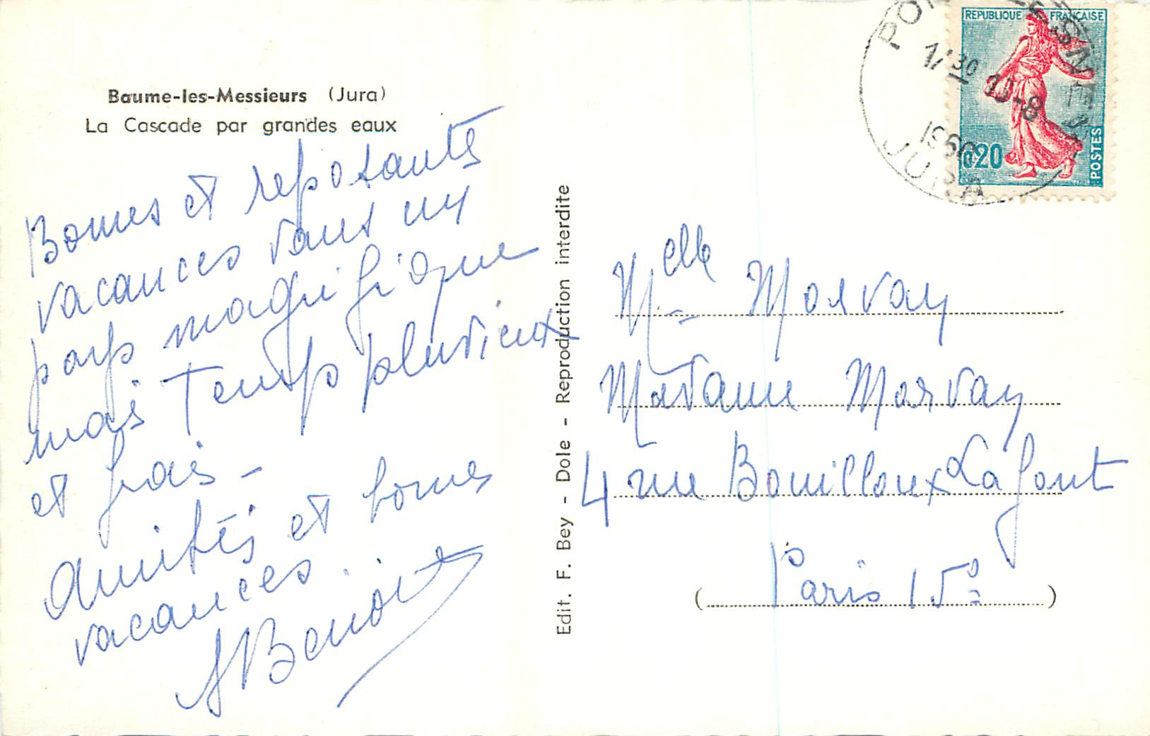 CPM Baume les Messieurs Jura La Cascade par grandes eaux  — Rückseite