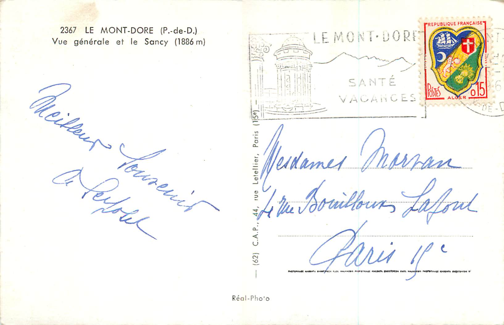 CPM Le Mont Dore P de D Vue generale et le Sancy  — Rückseite