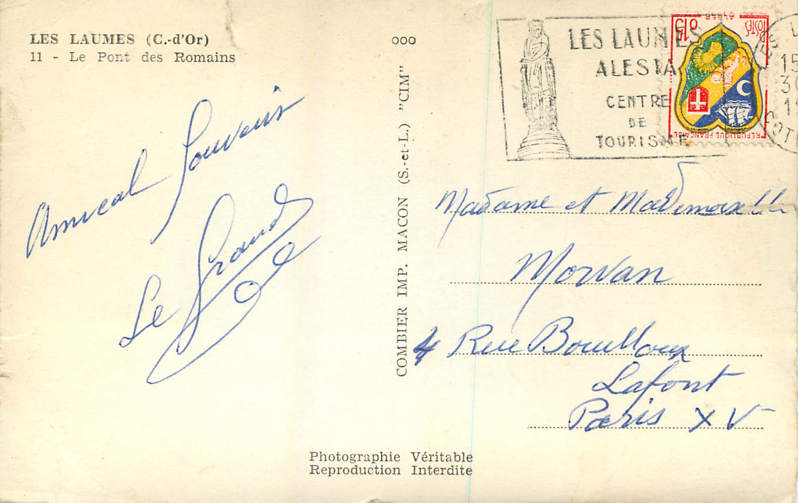 CPM Les Laumes C d Or Le Pont des Romains  — Rückseite
