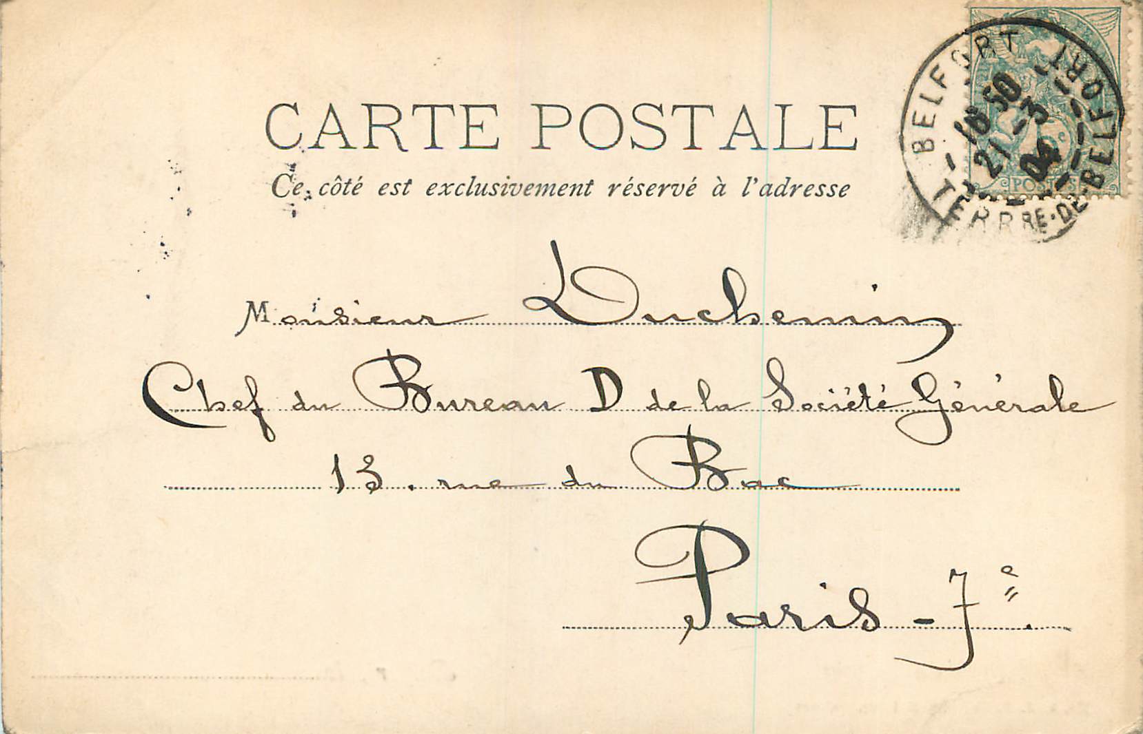 CPA Lion de Belfort  — Verso