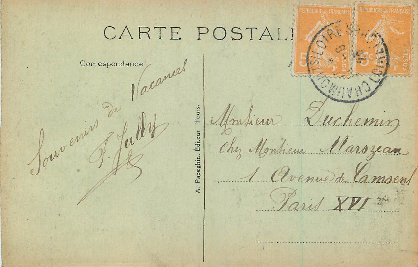 CPA Chaumont sur Loire L et Ch Le Chateau cote Oust  — Rückseite
