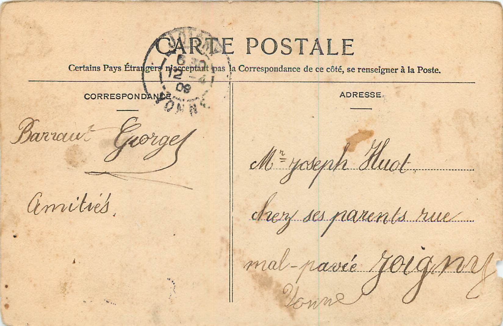 CPA Pour toujours  — Verso
