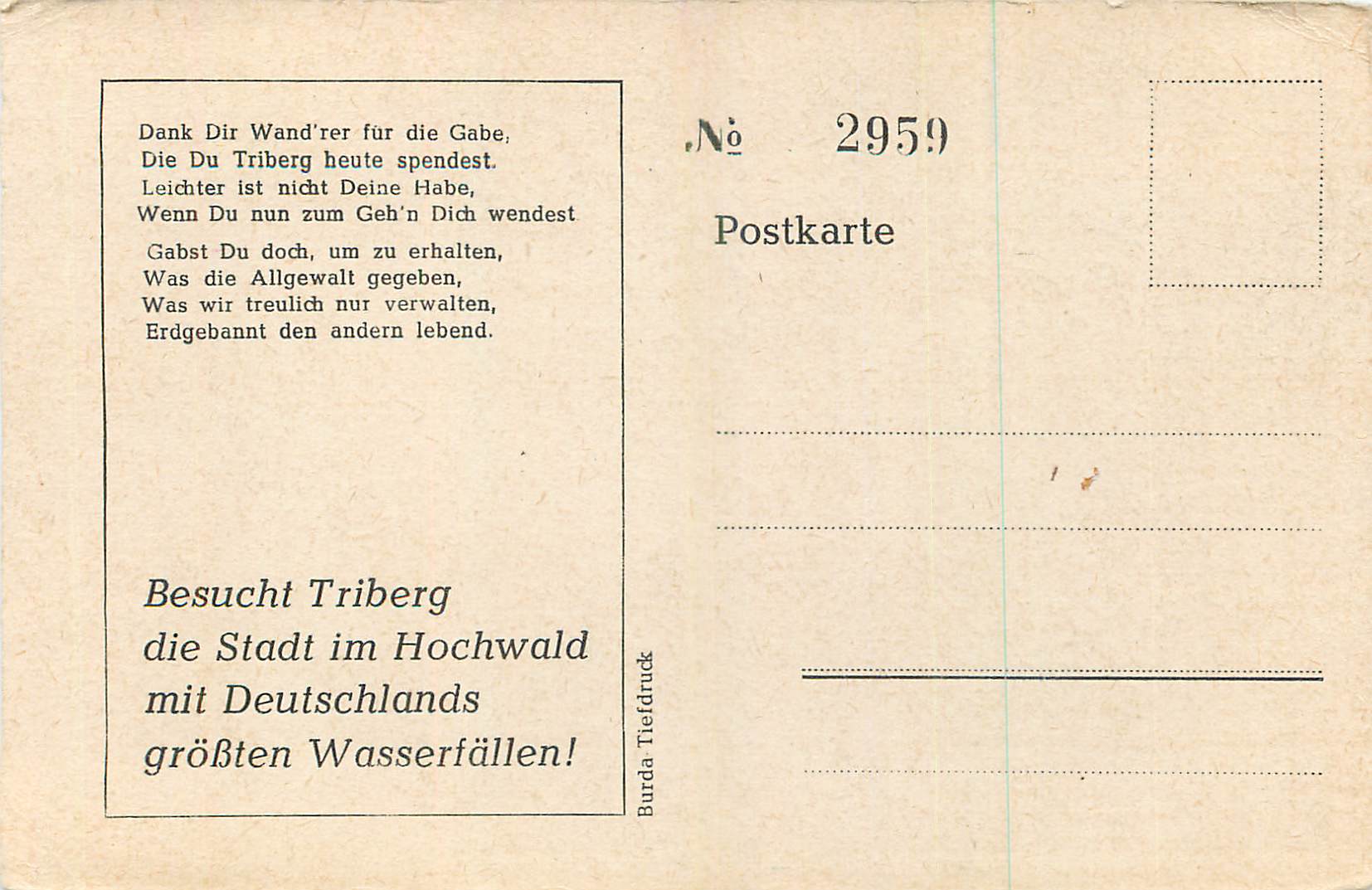 CPA Besucht Triberg die Stadt im Hochwald mit Deutschlands  — Rückseite
