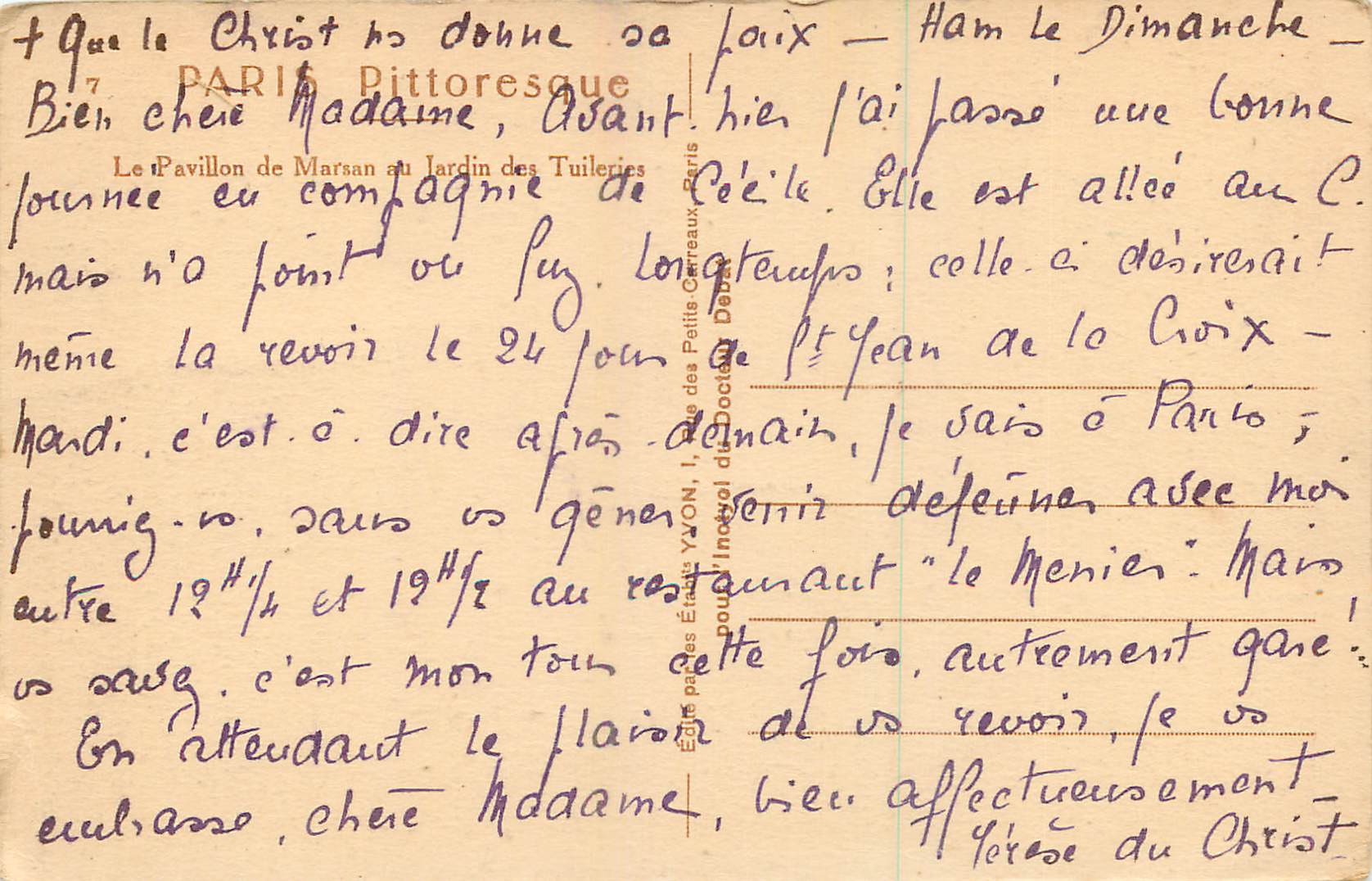 CPA Paris Le Pavillon de Marsan au Jardin des Tuileries  — Verso