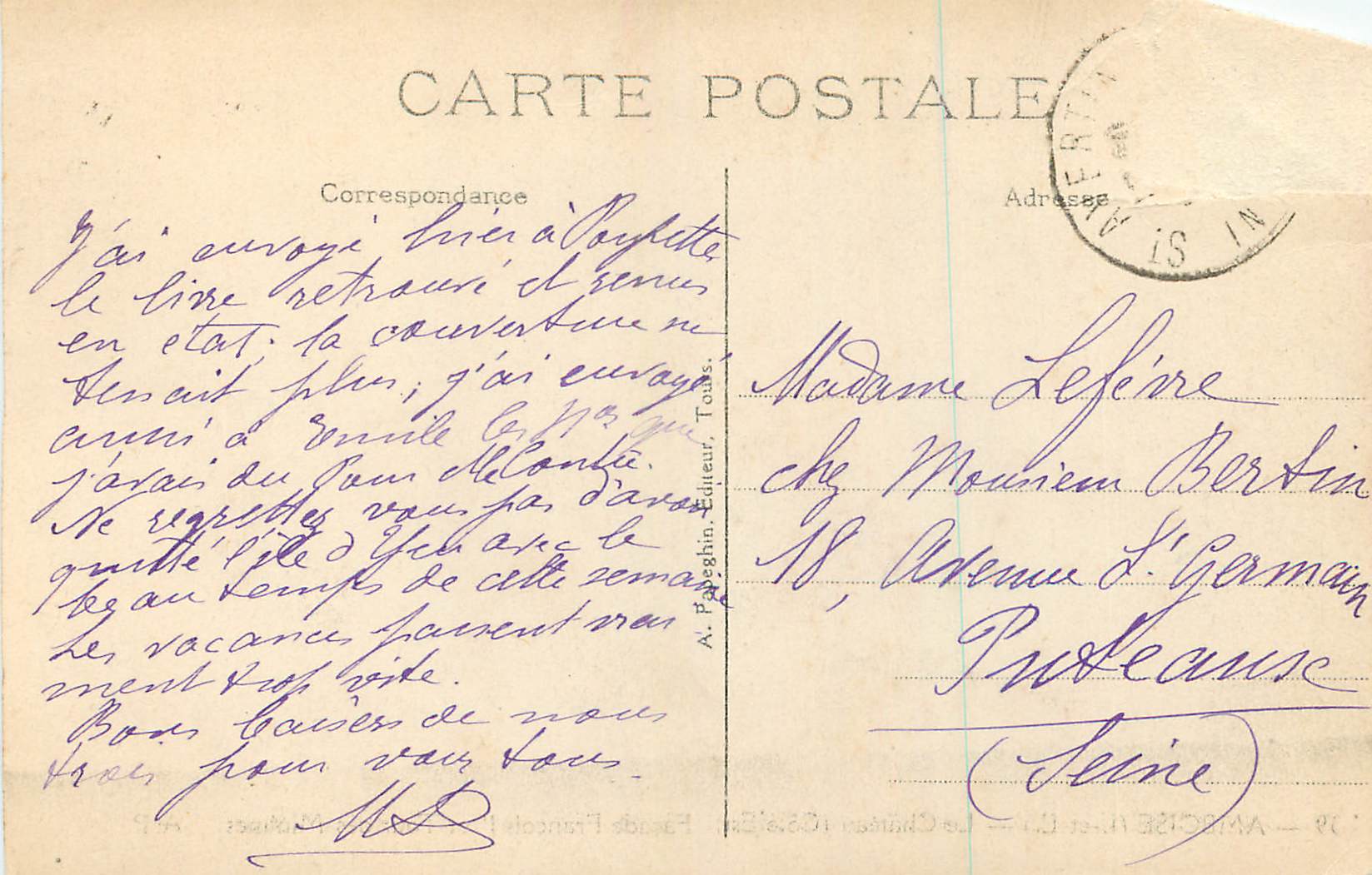 CPA Amboise Le Chateau Cote Est Facade Francois I et Tour des Minimes  — Rückseite