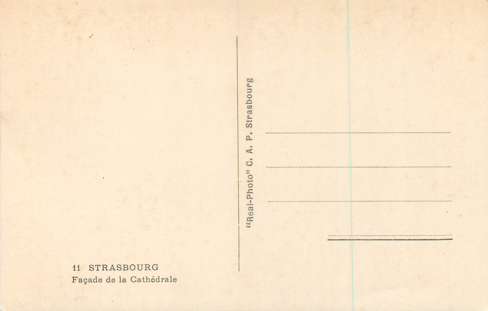 CPA Strasbourg Facade de la Cathedrale  — Verso