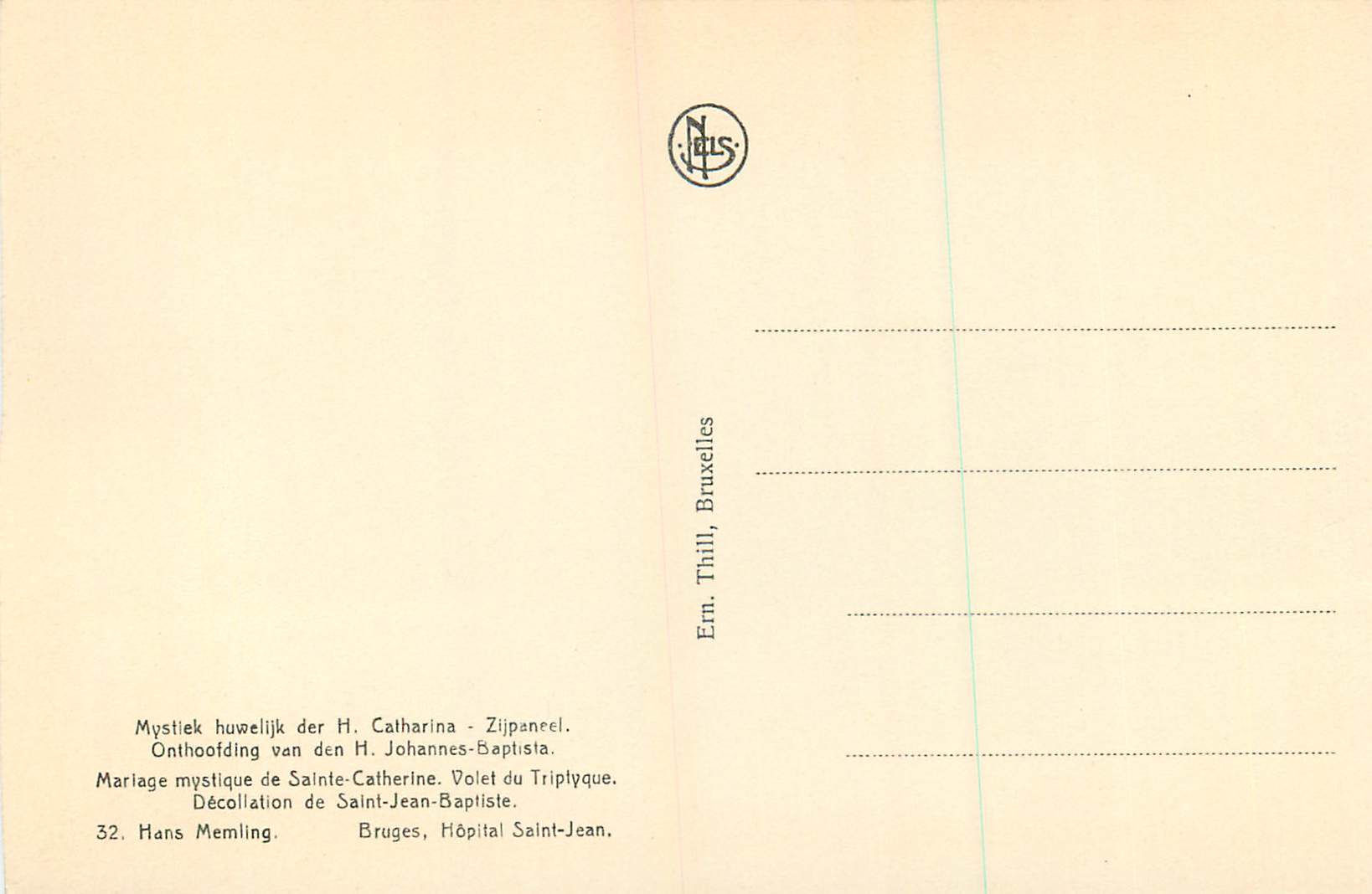 CPA Mariage mystique de Sainte Catherine Bruges Hopital Saint Jean  — Verso