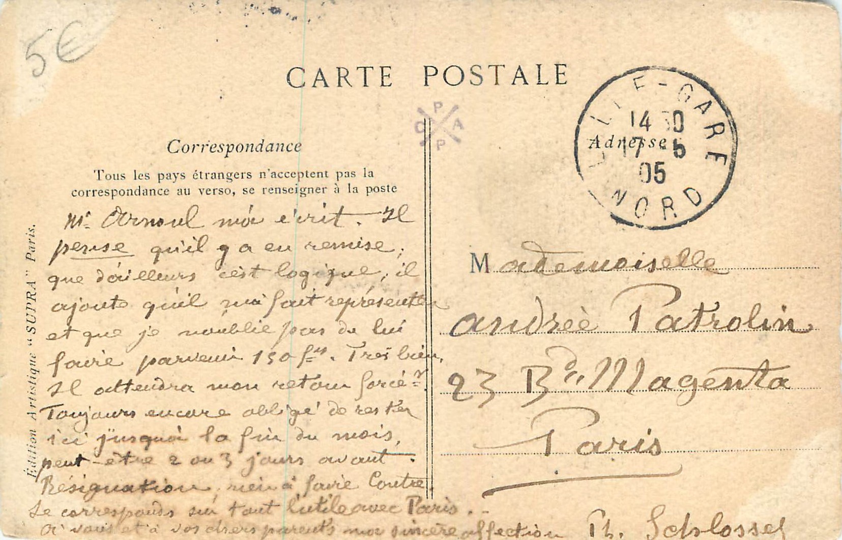 La Cathédrale d'Amiens — Vue de la Tour du Beffroi — Édition Artistique 'SUPRA' Paris, n° 80 — Verso