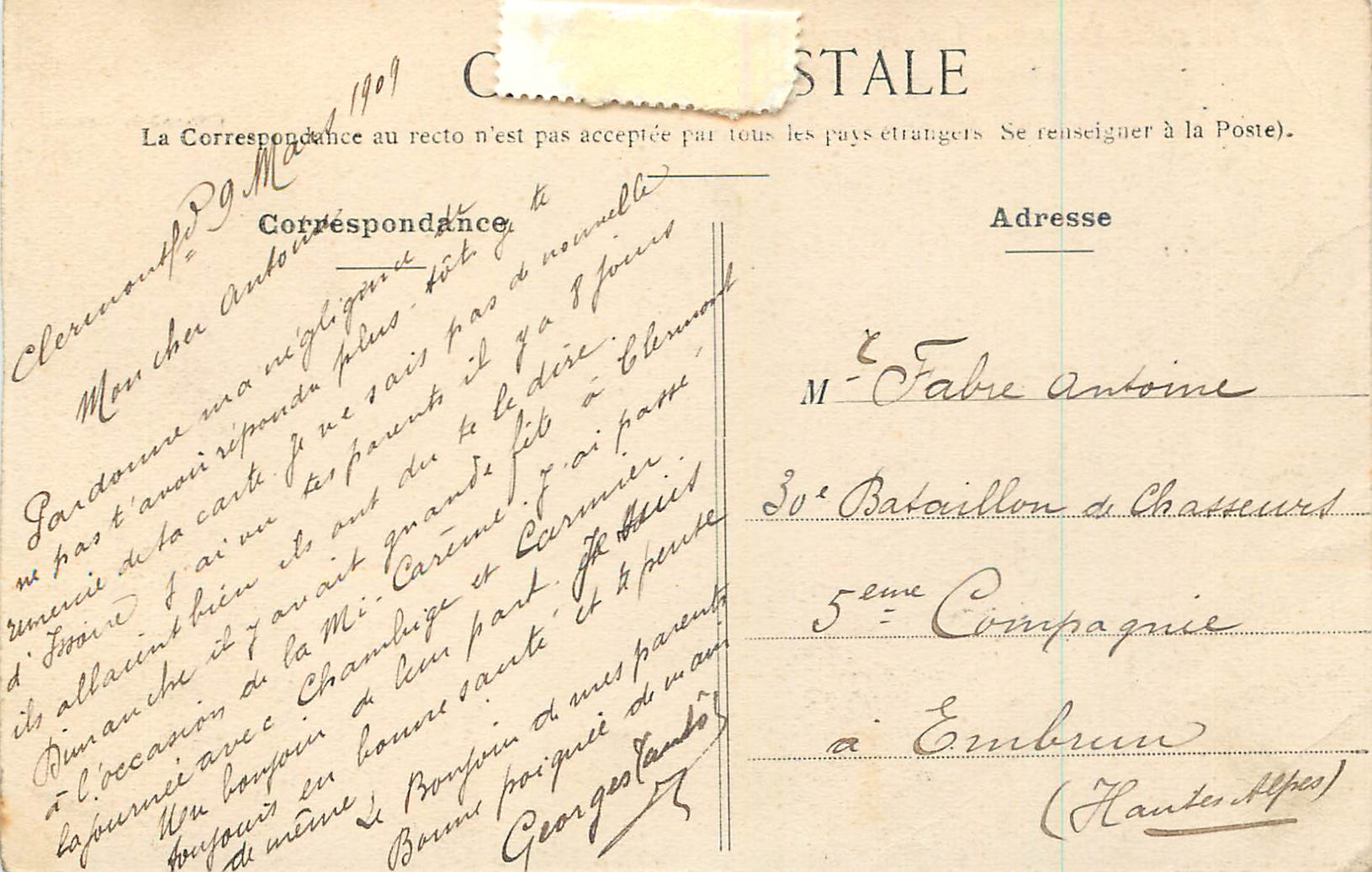 CPA Puy de Dome Les Orgues de Gravenoire etles Ruines du Chateau  — Rückseite