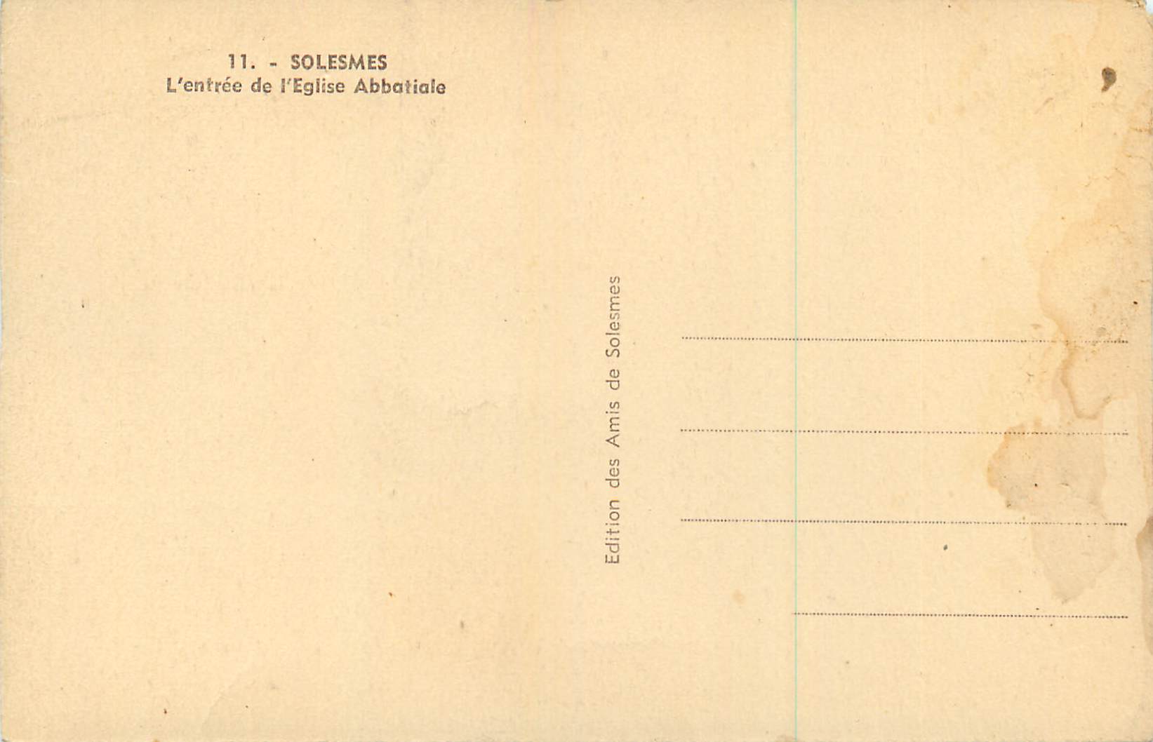 Solemes — L'entrée de l'Église Abbatiale — Édition des Amis de Solemes — Rückseite