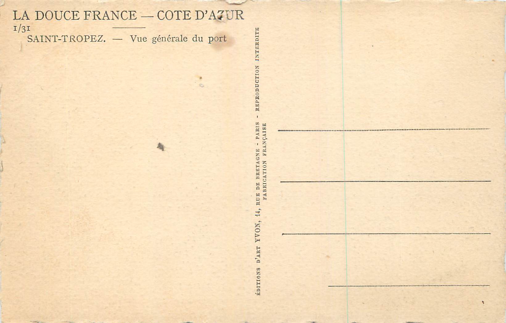 Saint-Tropez — Vue générale du port — Éditions d'Art Bretagne, Paris — Rückseite