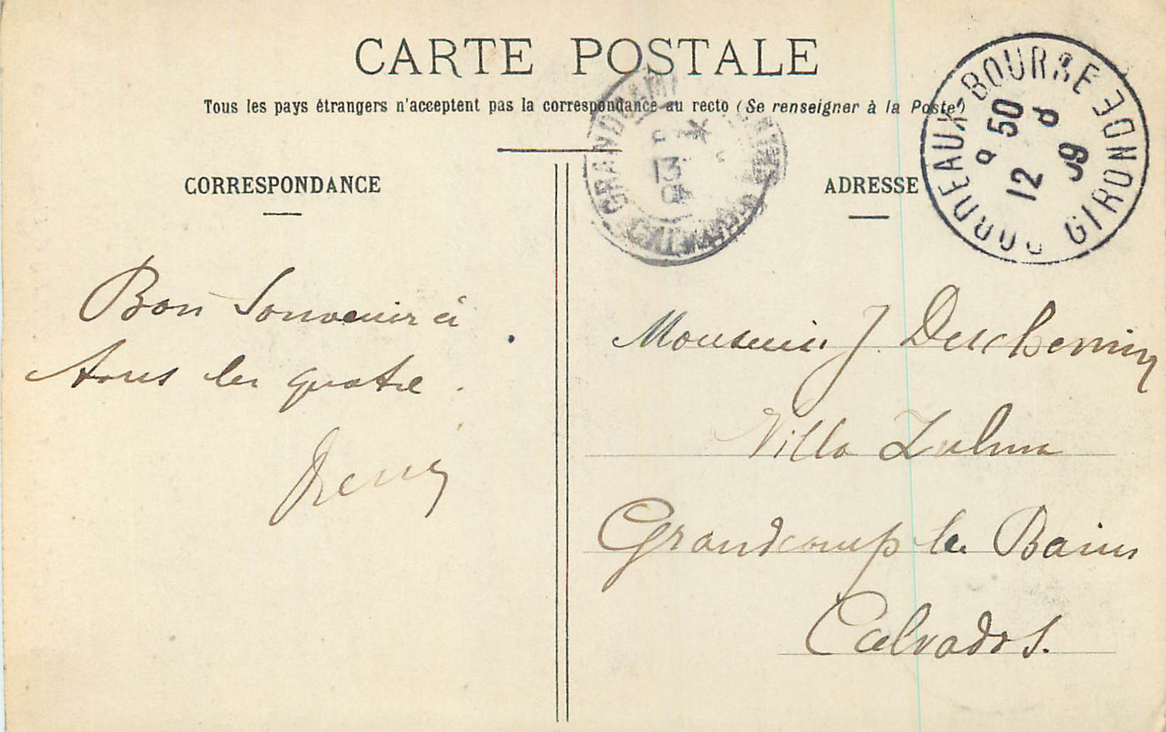 CPA Bordeaux Les Ruines du Palais Gallien  — Verso