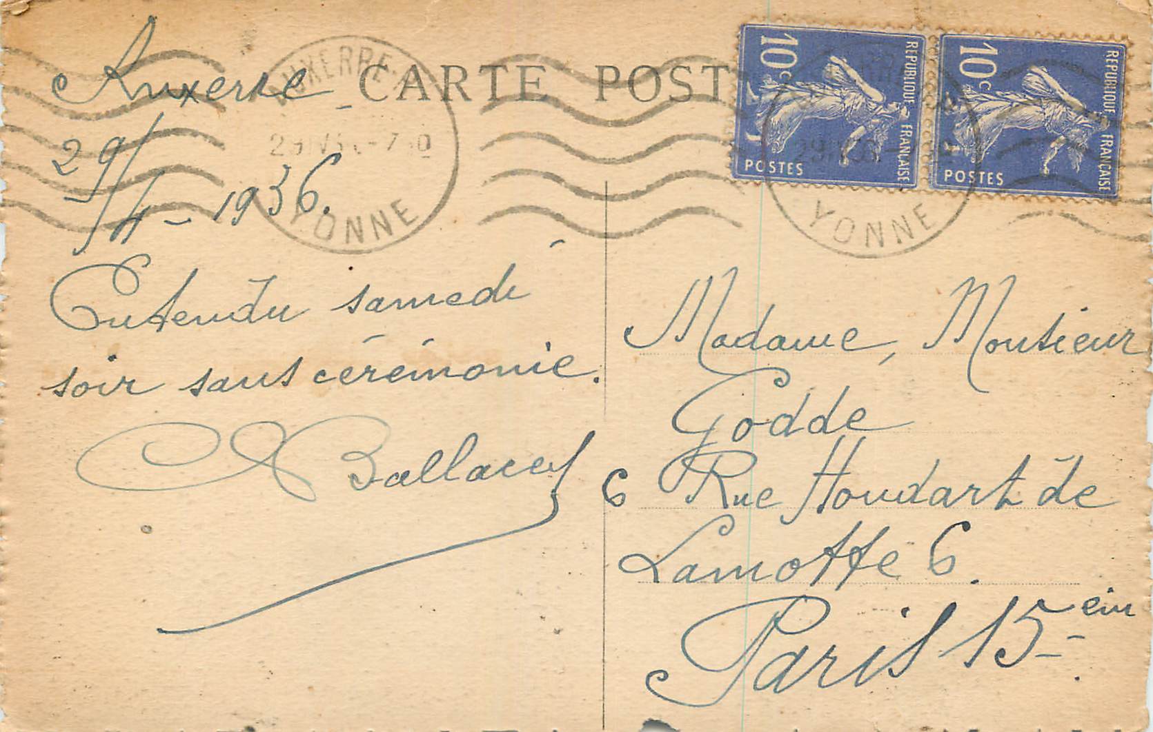 CPA Auxerre Eglise Saint Germain  — Verso