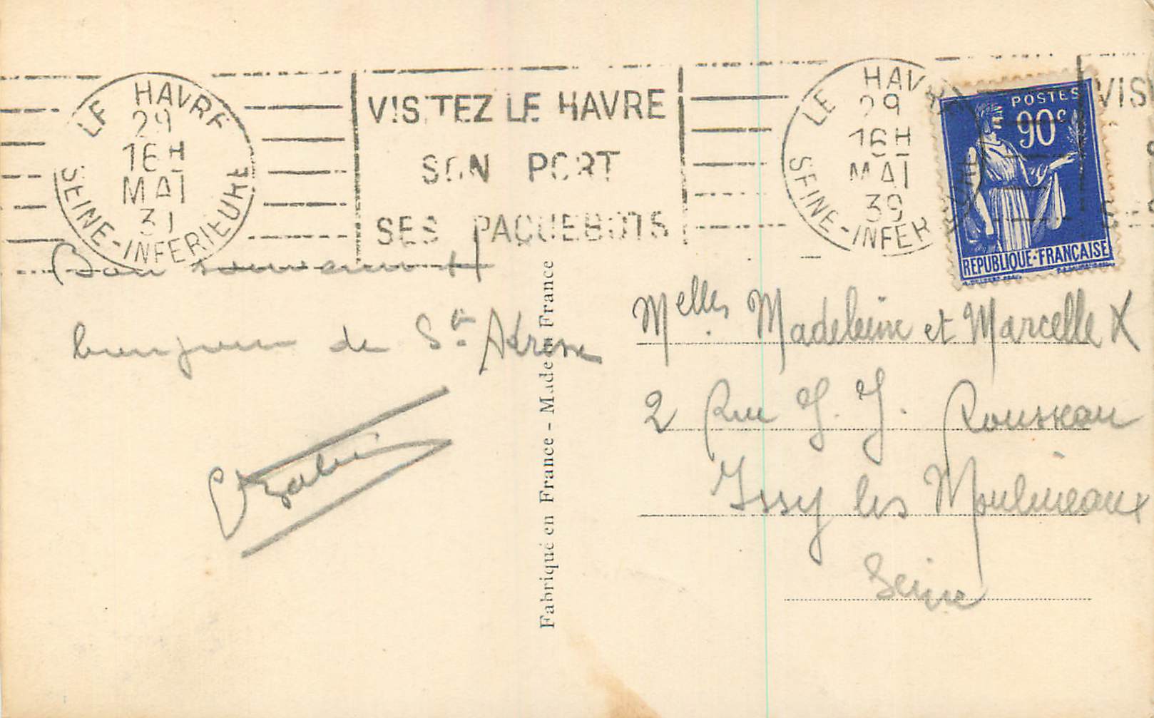 CPM Le Havre Ste Adresse de la Have belle Vue sur l Estuaire  — Rückseite