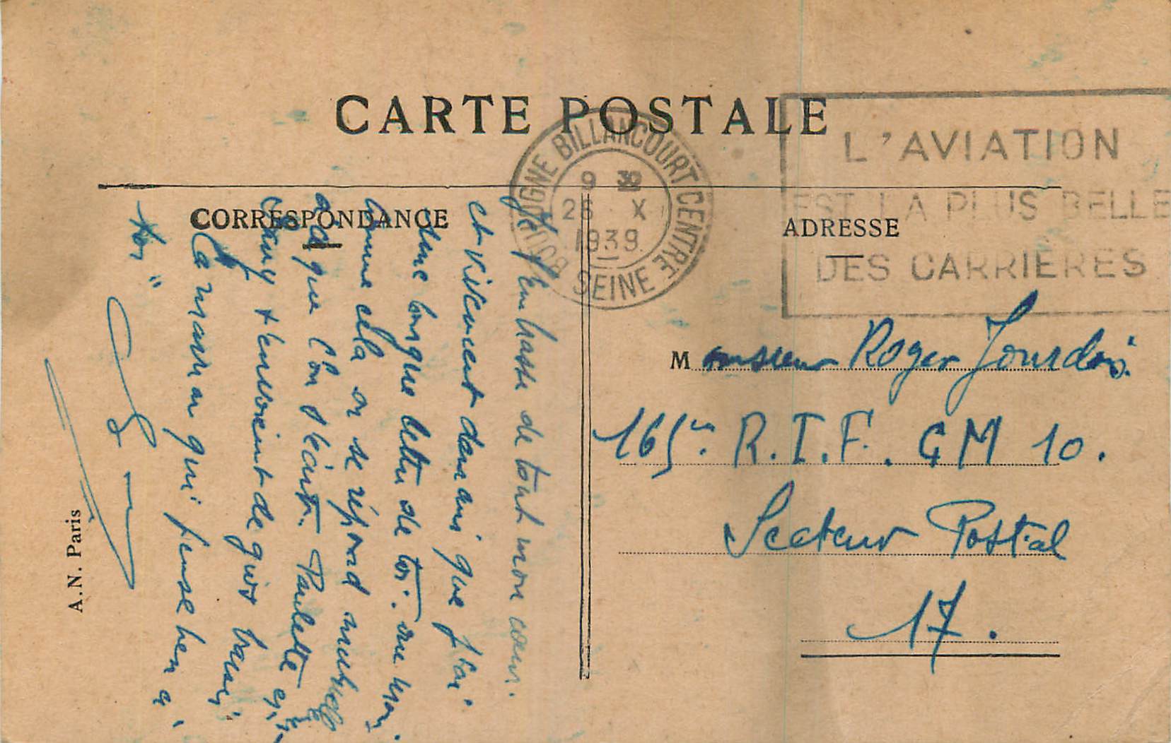 L'aviation — L'aviation la plus belle — éditeur A.N. Paris, n° 17 — Verso