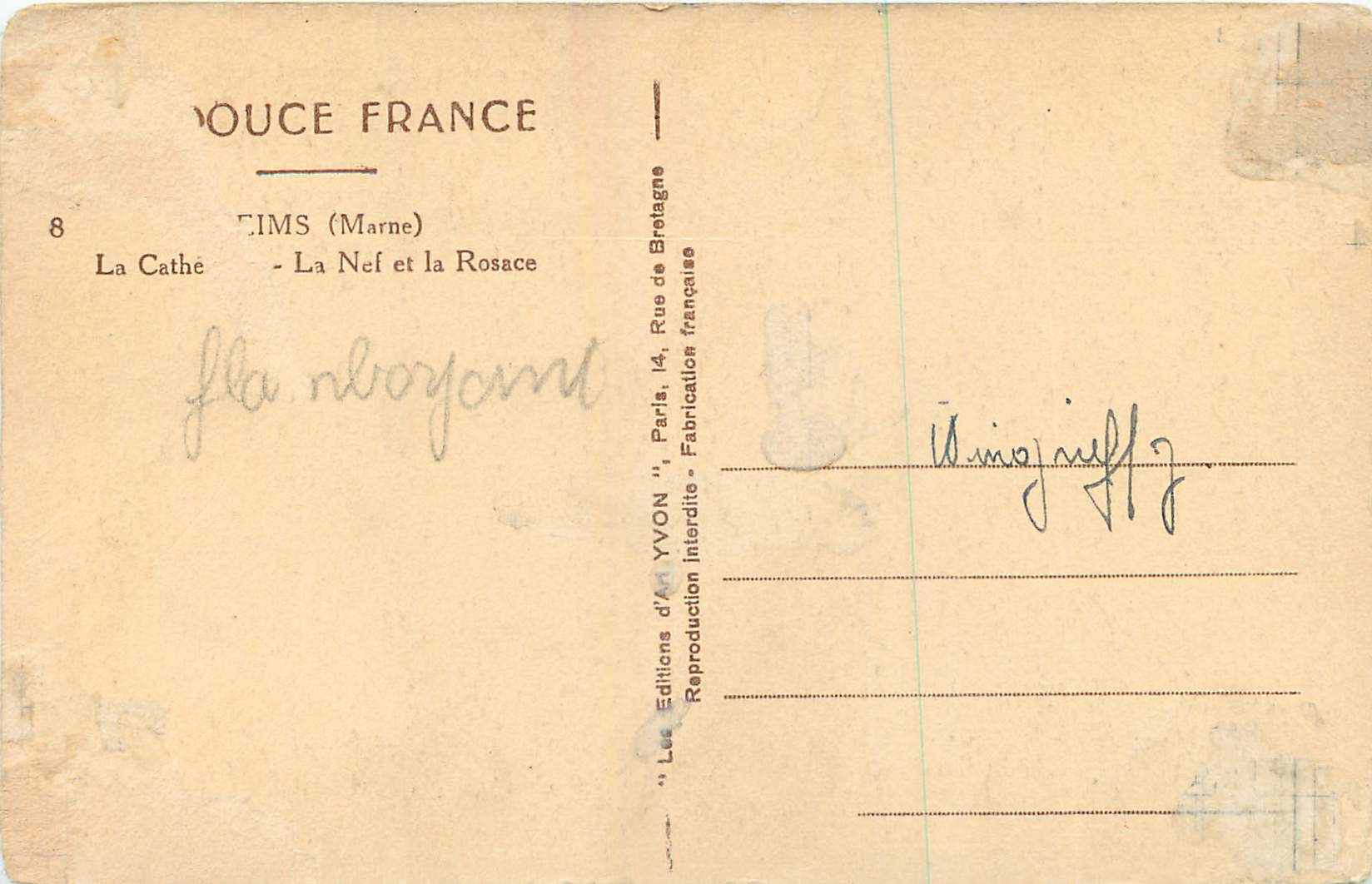CPA Reims Marne La Cathedrale La Nef et la rosace  — Verso