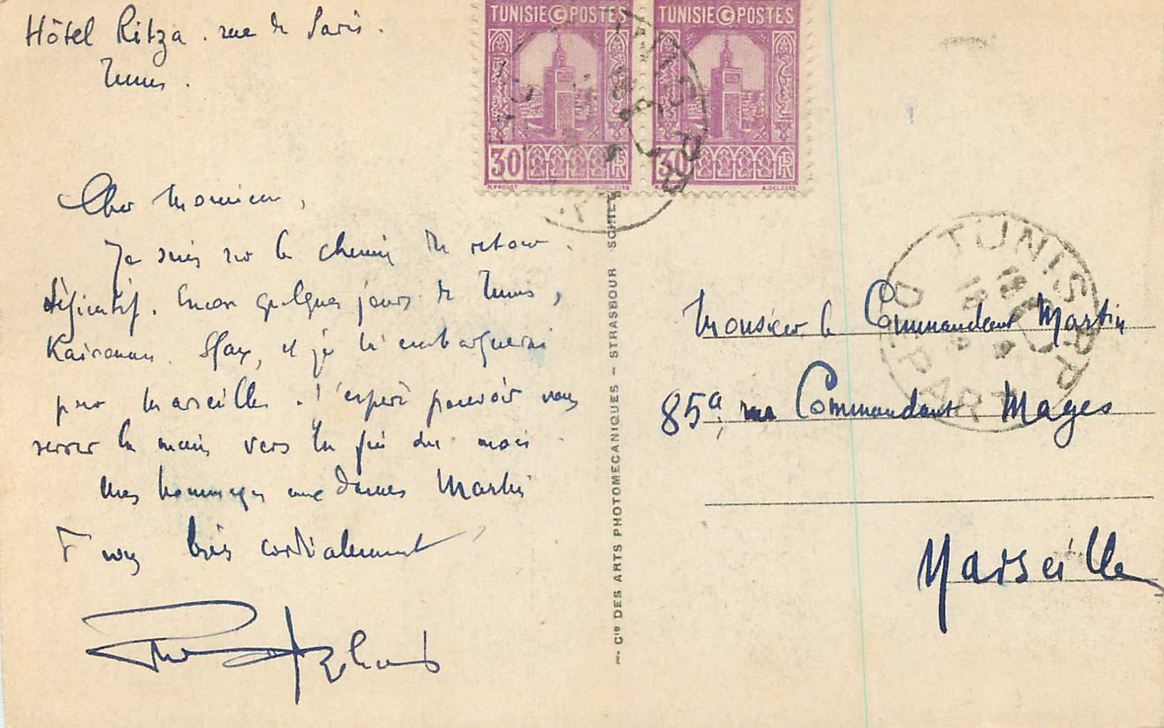 CPA Tunis La Porte de France  — Verso