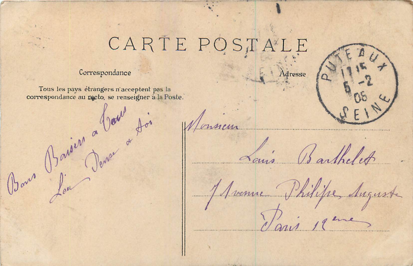 CPA Puteaux Quai National et le Pont de Neuilly  — Rückseite