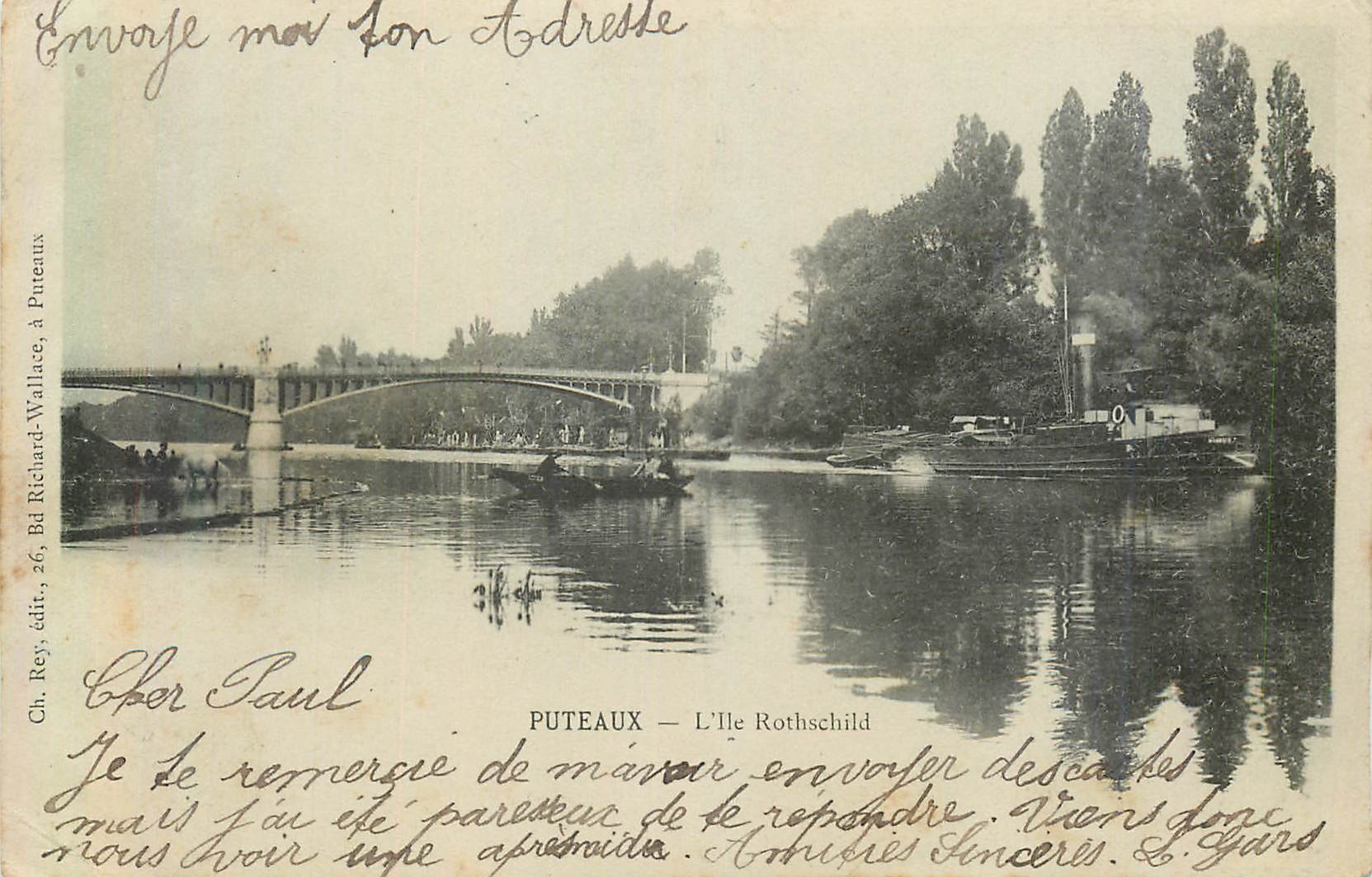 CPA Puteaux L Ile Rothschild Bateau