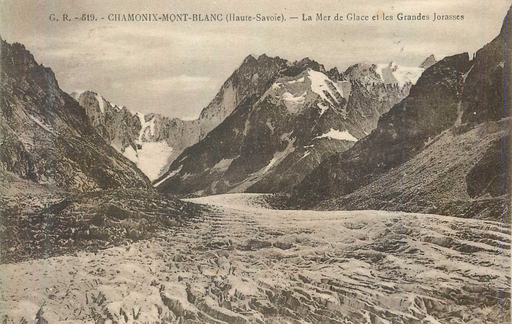 CPA Chamonix Mont Blanc Haute Savoie La Mer de Glace et les Grandes Jorasses 