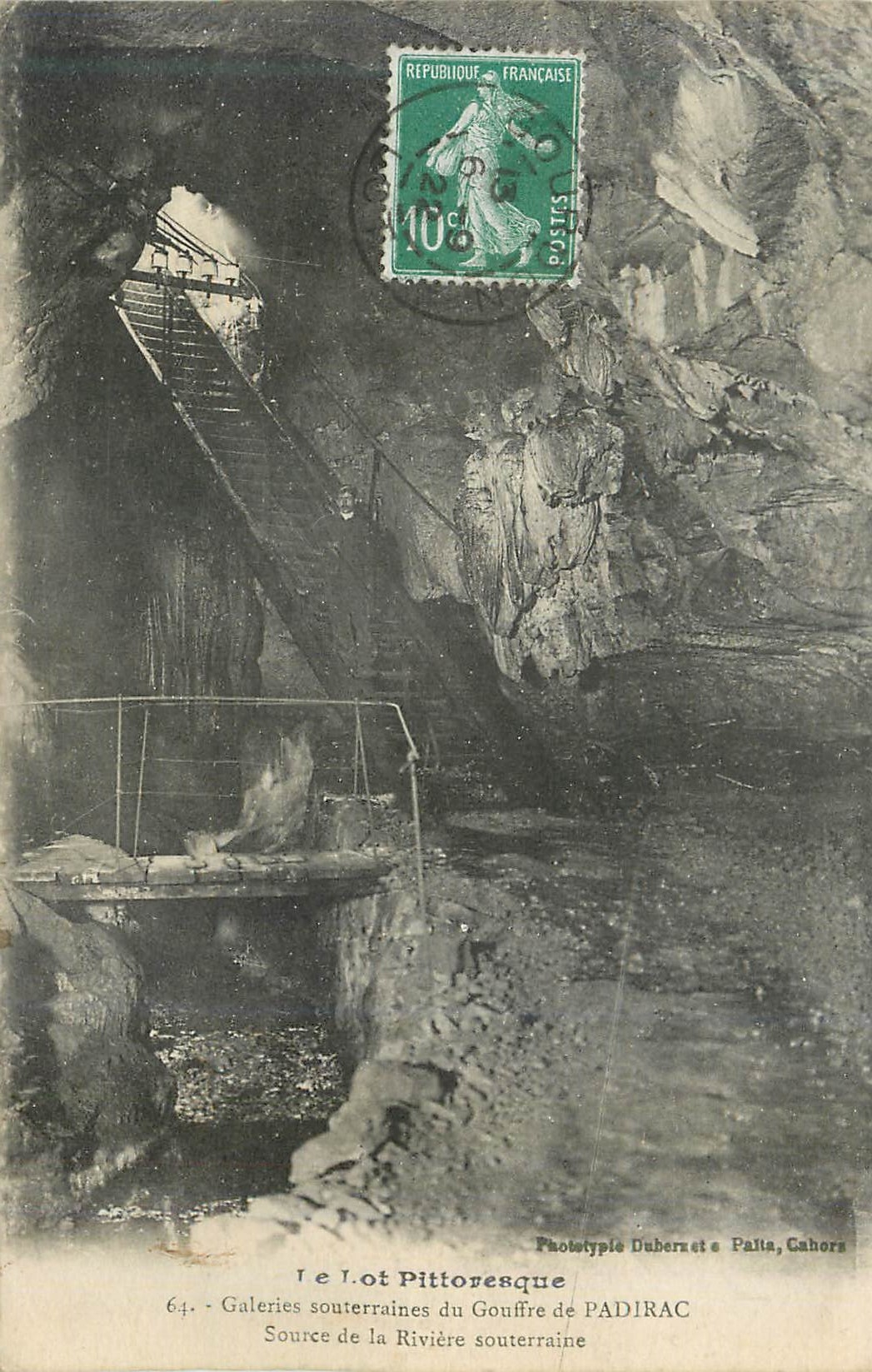Untergalerie des Padirac-Schlunds — Quelle der unterirdischen Fluss — Phototypie Dubernet & Palta, Cahors