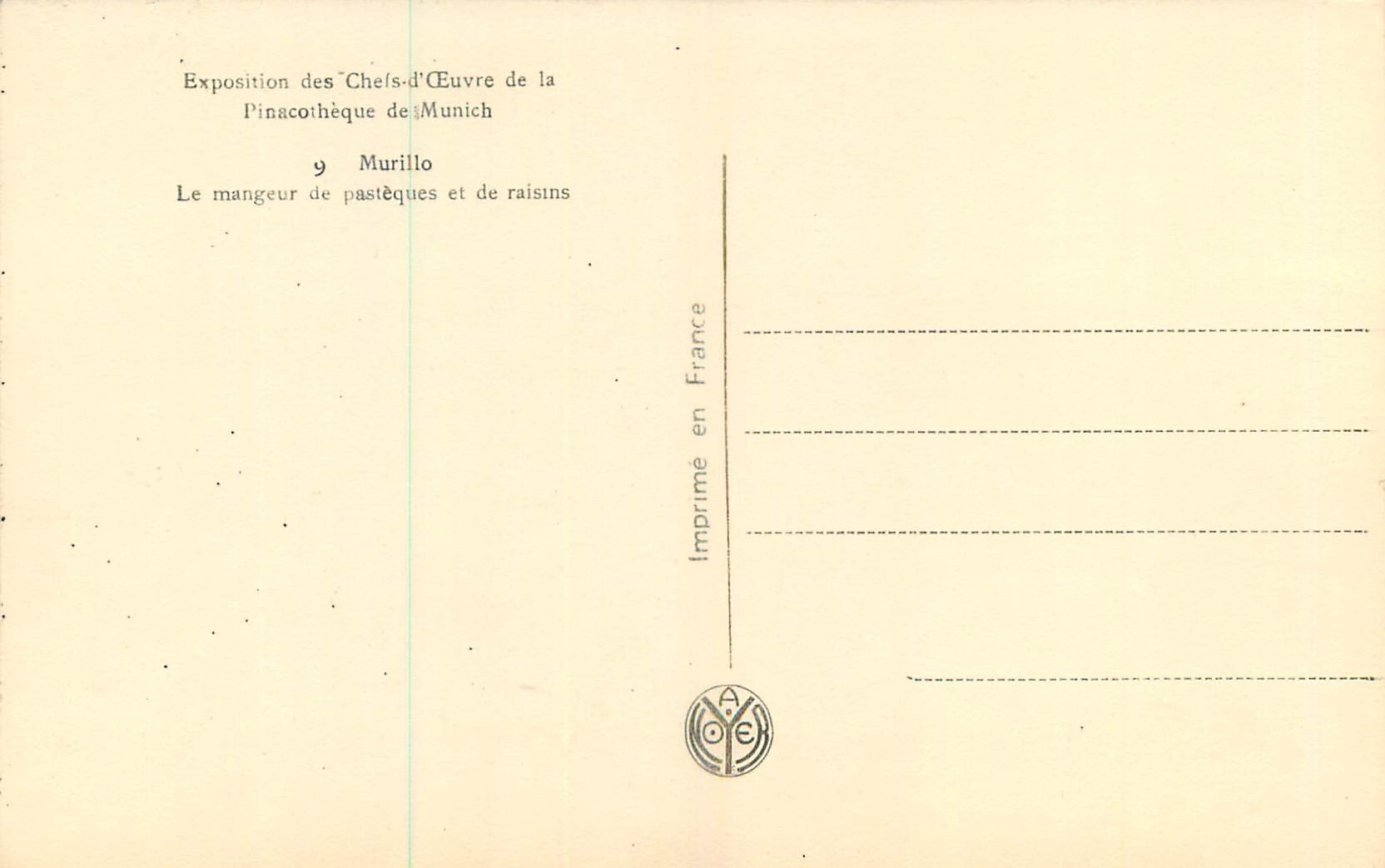 CPA Exposition des Chefs d Ceuvre de la Pinacotheque de Munich  — Verso
