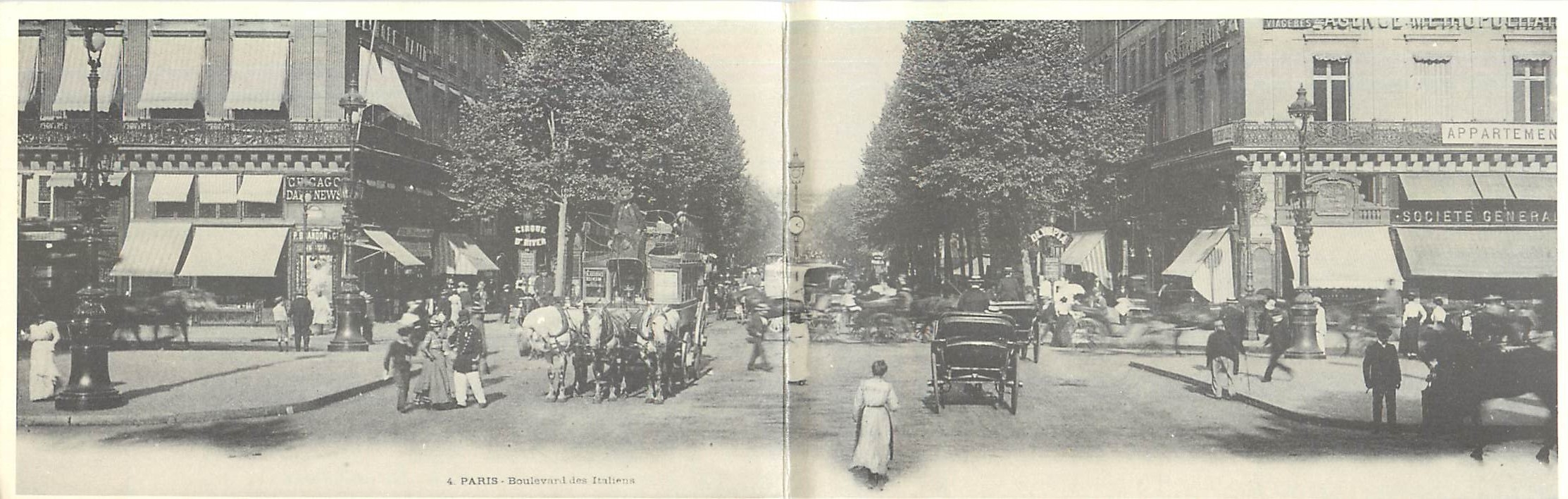 REPRO Carte double Paris Boulevard des Italiens 