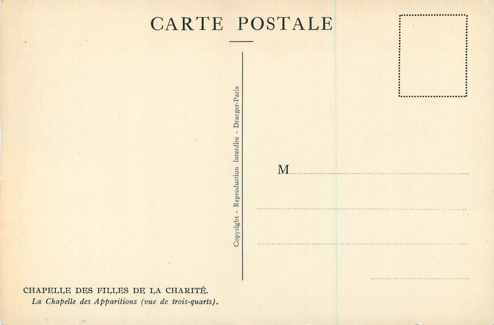 CPM Chapelle des Filles de la Charite La Chapelle des Apparitions  — Verso
