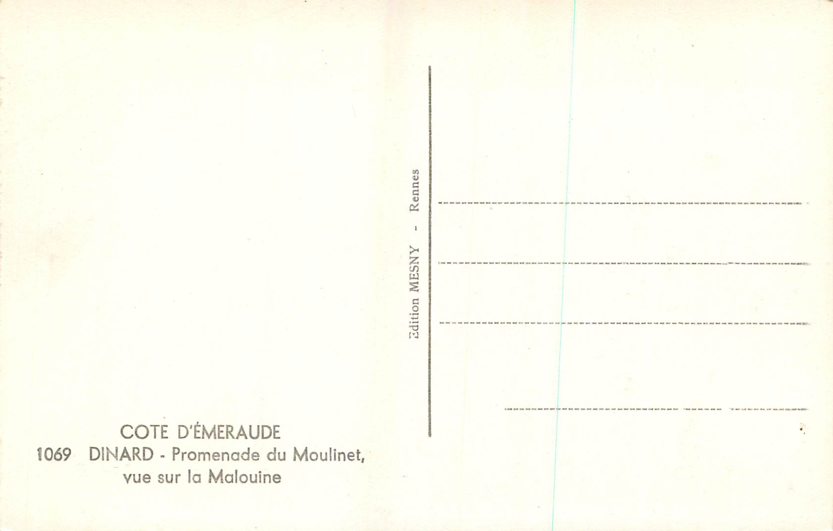 Dinard - Promenade du Moulinet — vue sur la Malouine — Édition MESNY, Rennes, n° 1069 — Back